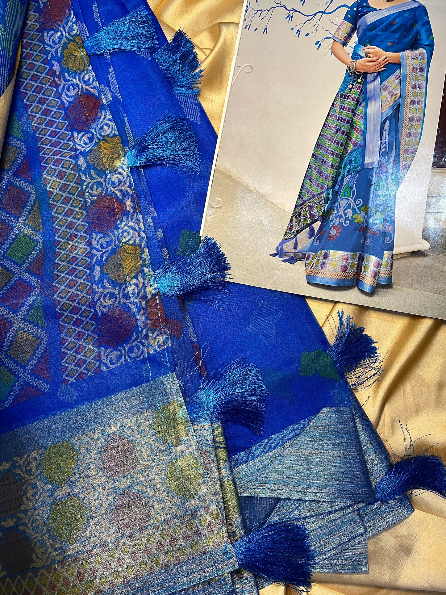 Printed Organza Navy saree