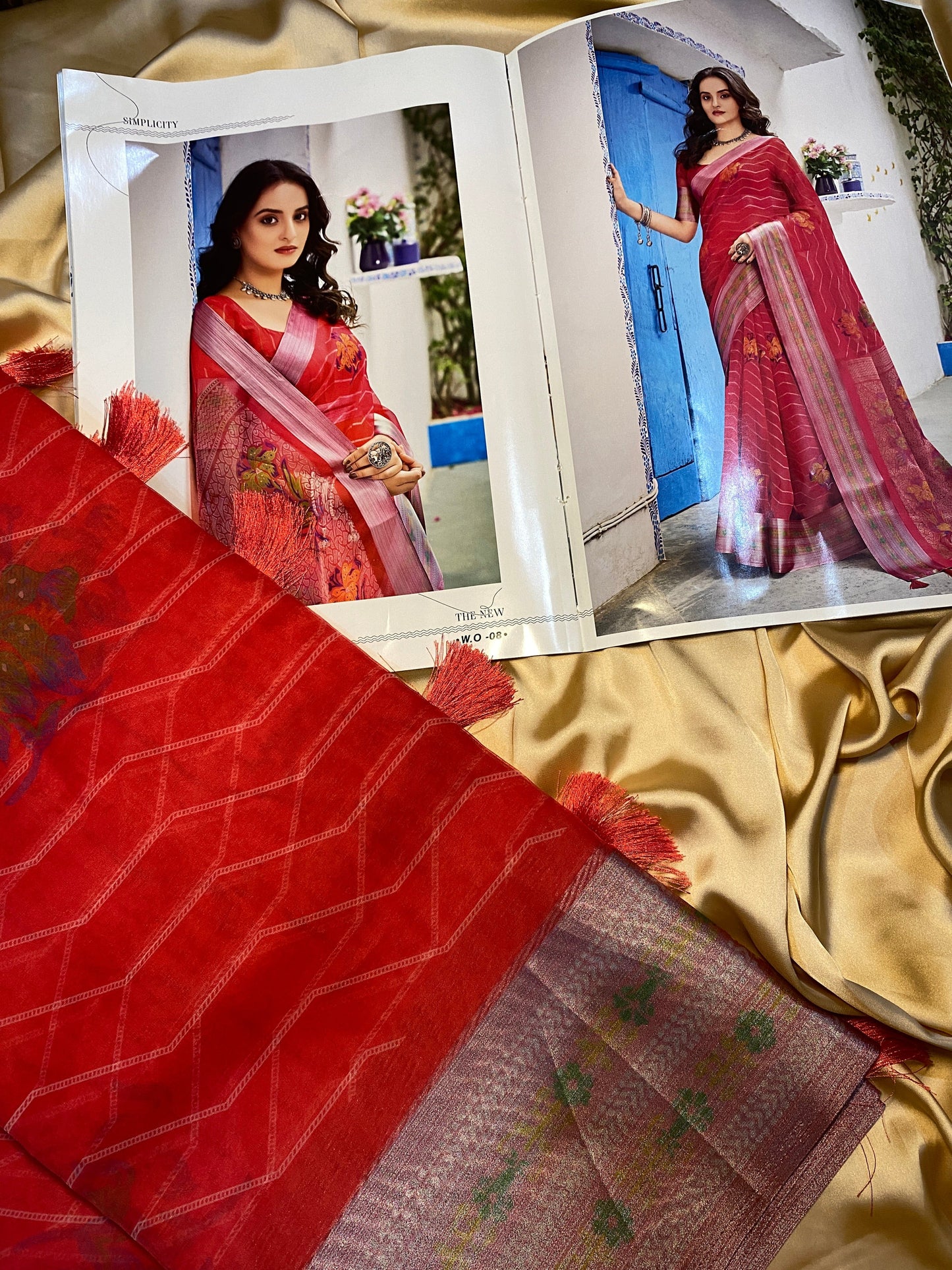 Printed Organza Pink saree