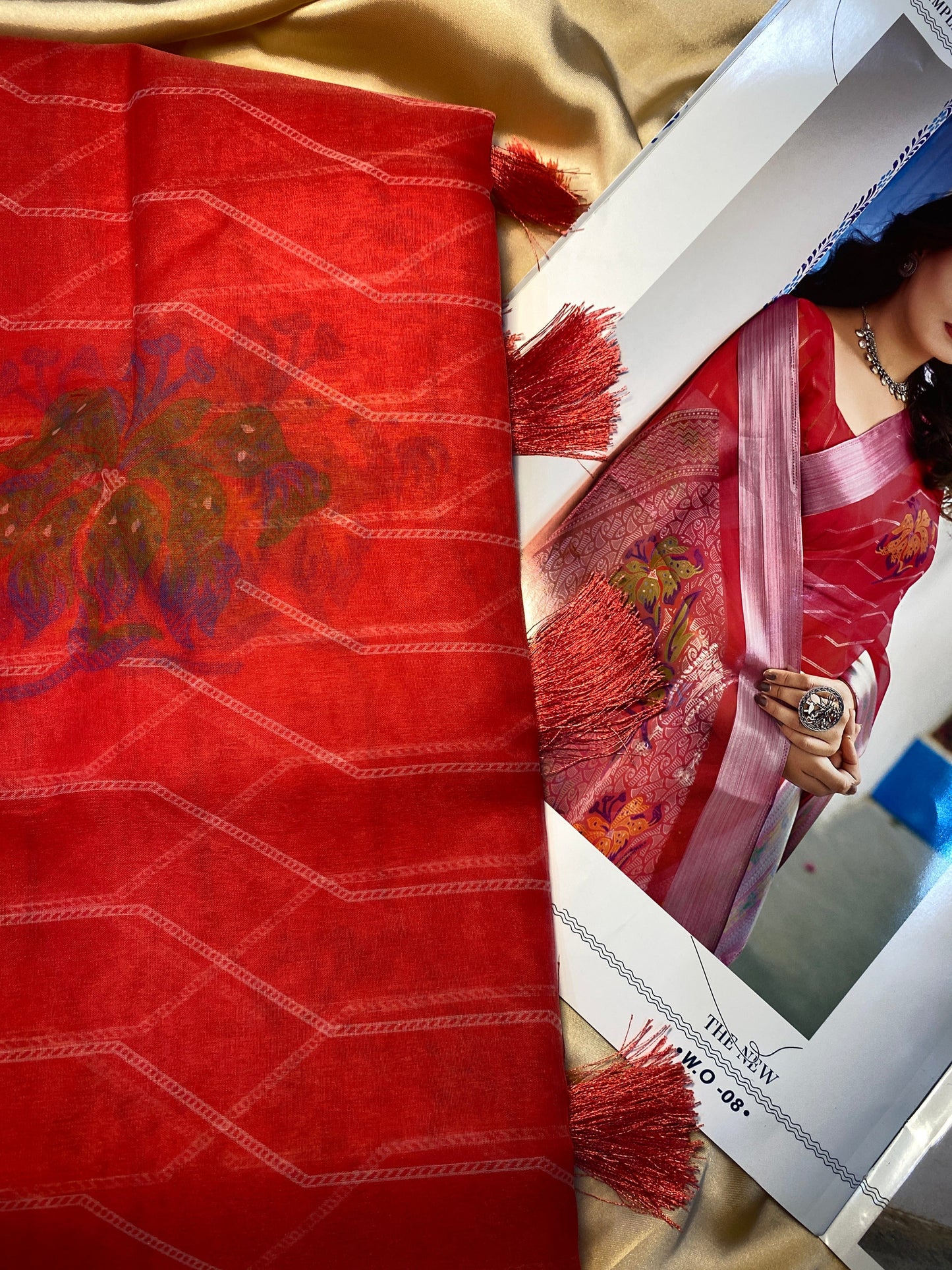 Printed Organza Pink saree