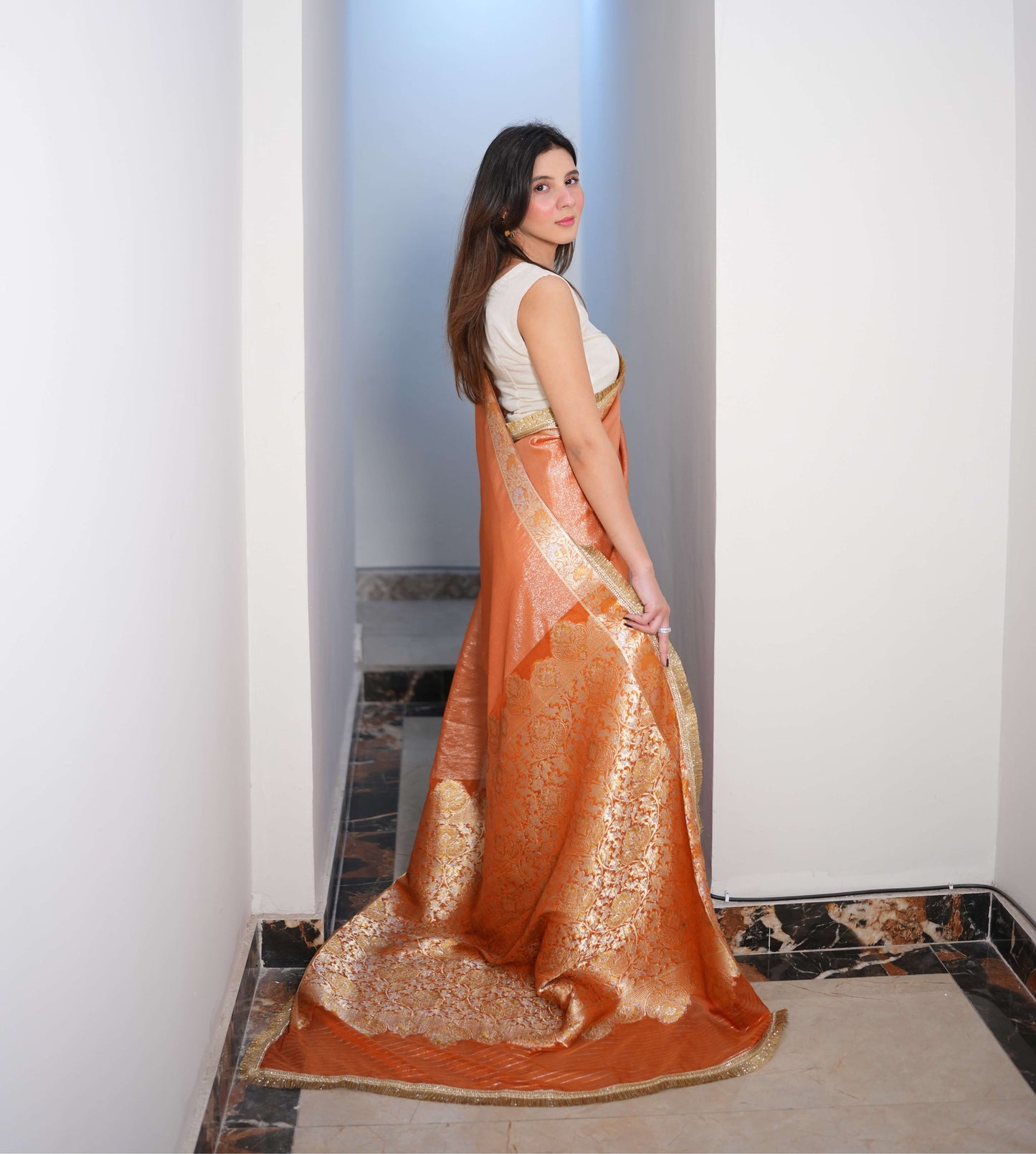 Mari Gold - Semi pure shimmer tissue saree