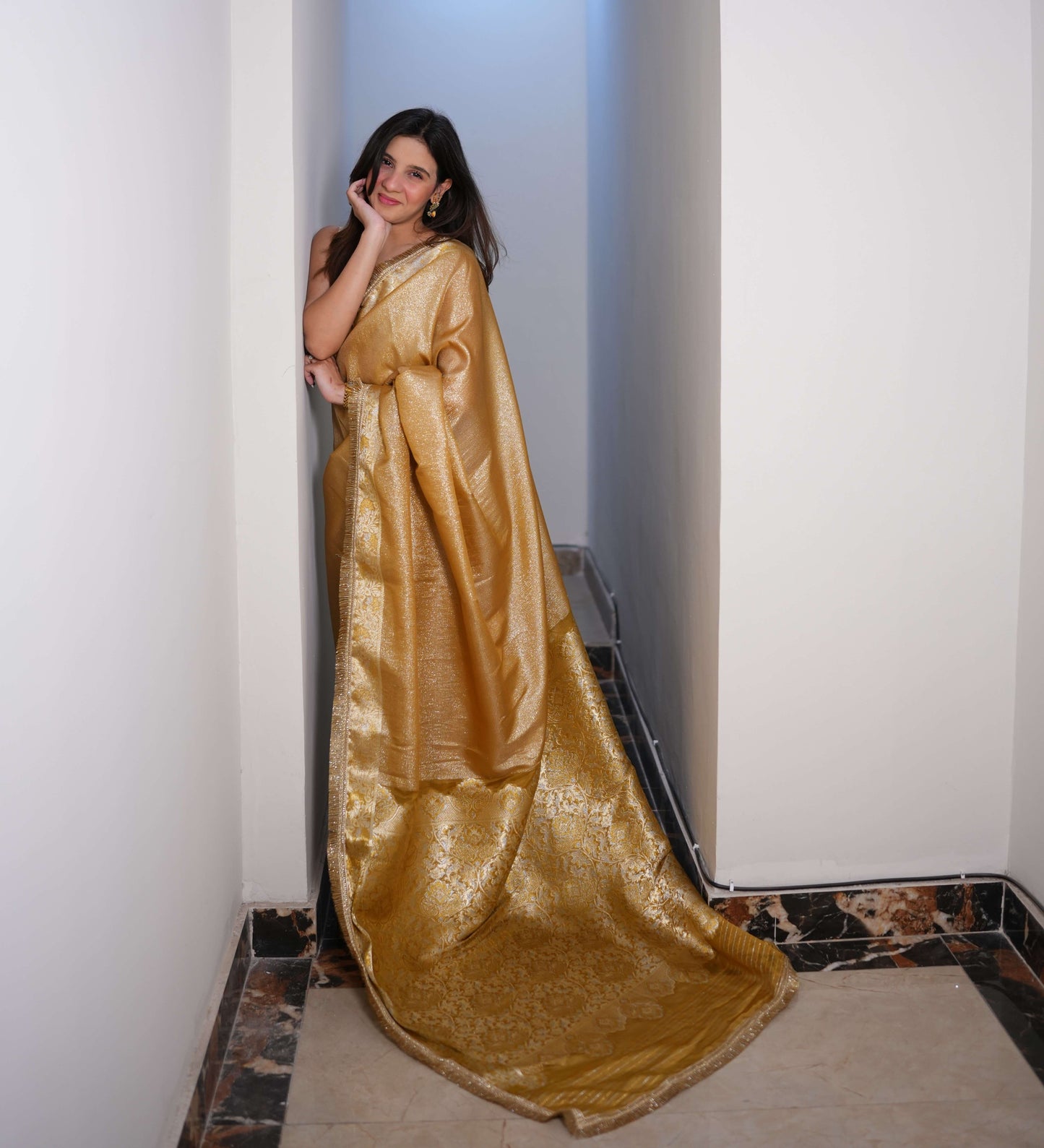 Liquid Gold - Semi pure shimmer tissue saree