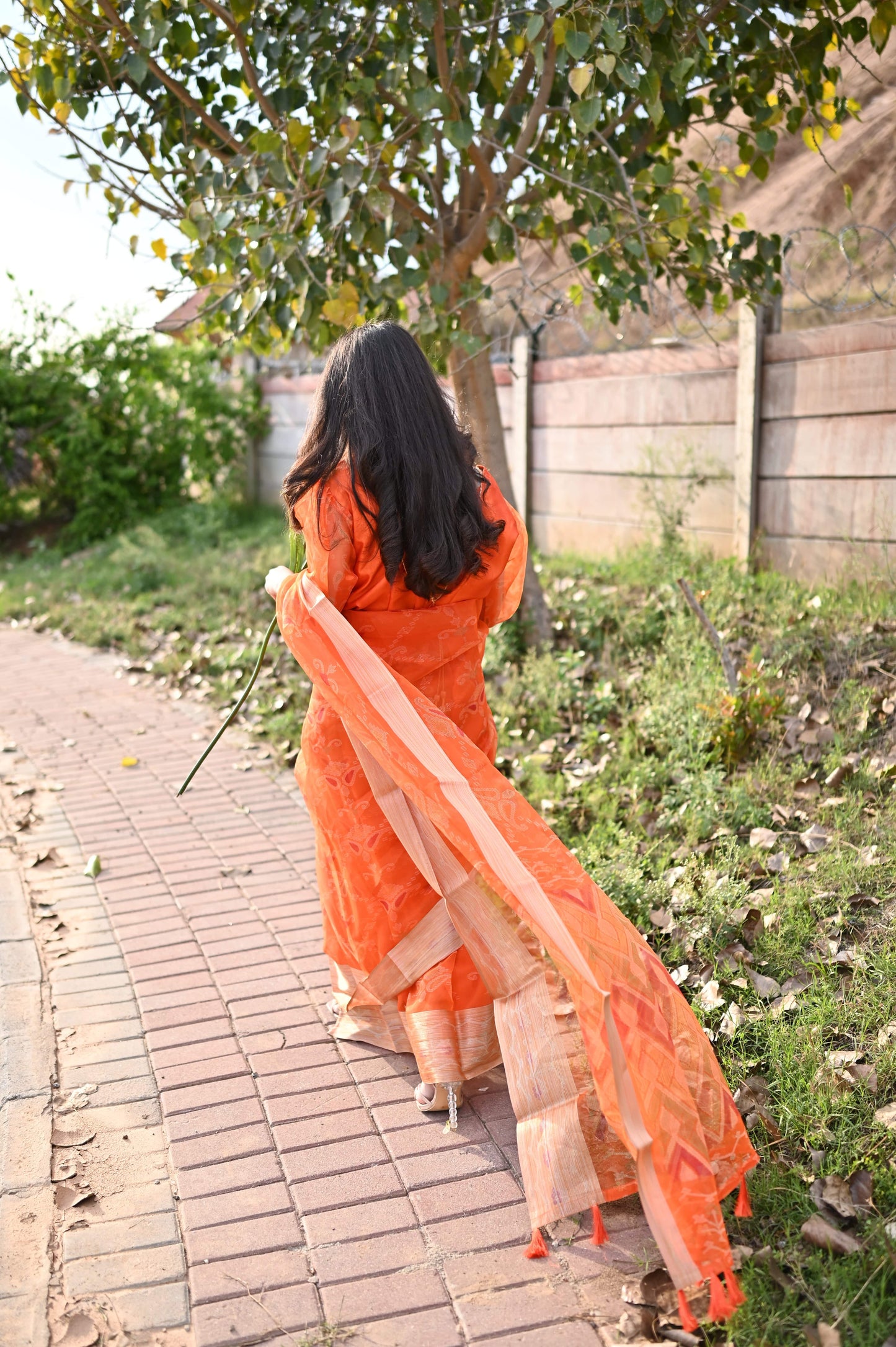 Printed Organza -Tangerine Stitched Set
