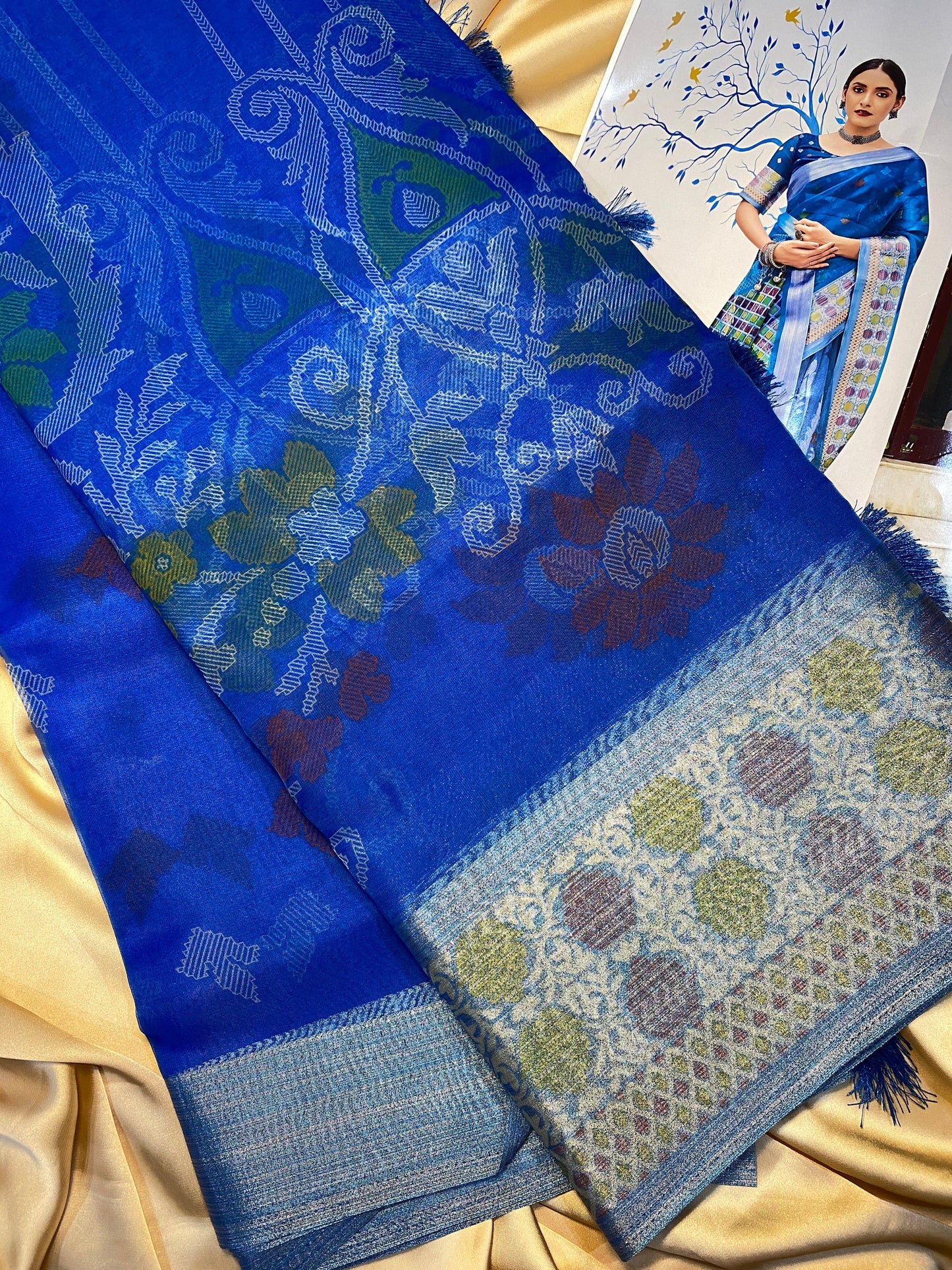 Printed Organza Navy saree
