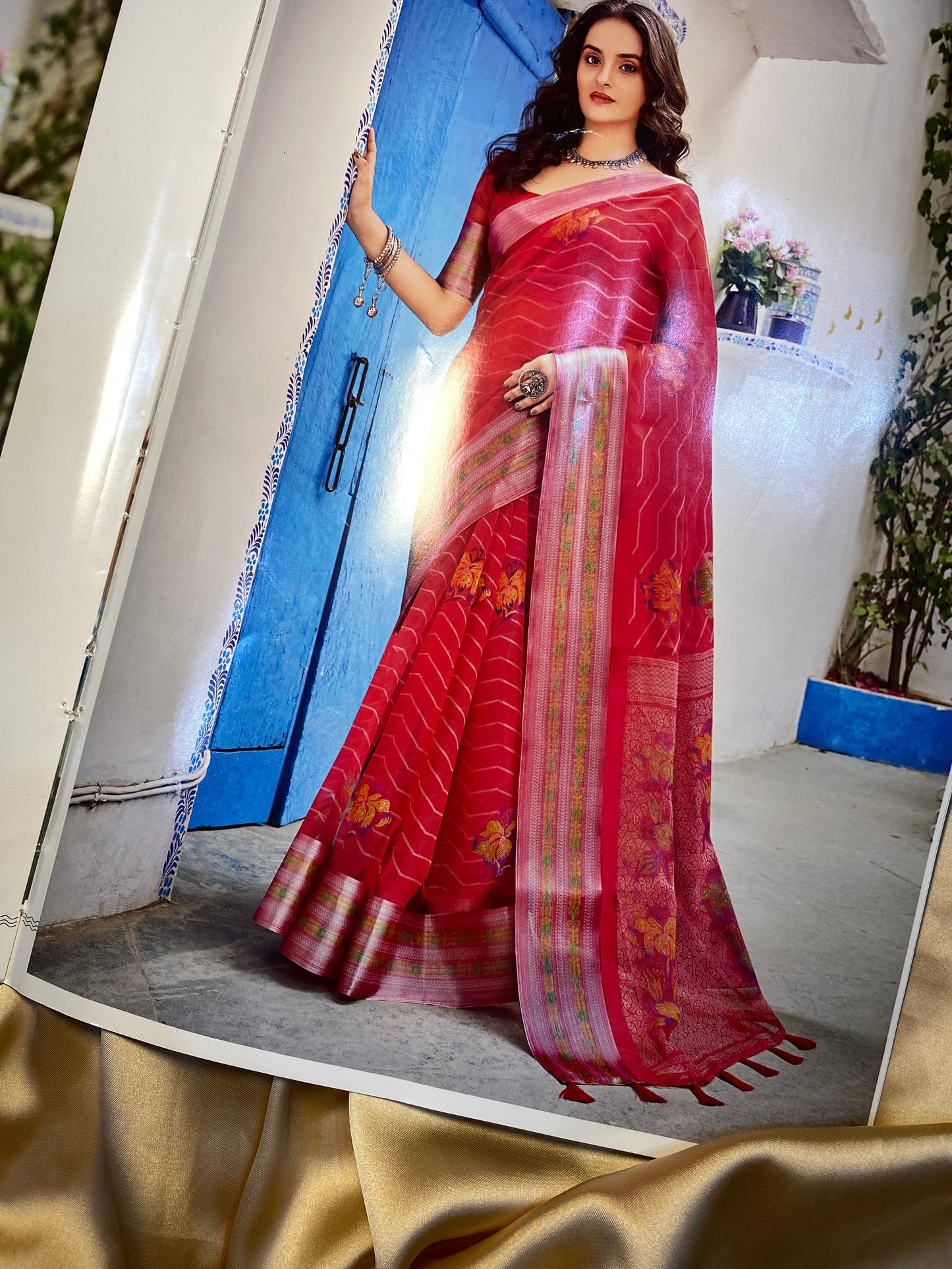 Printed Organza Pink saree