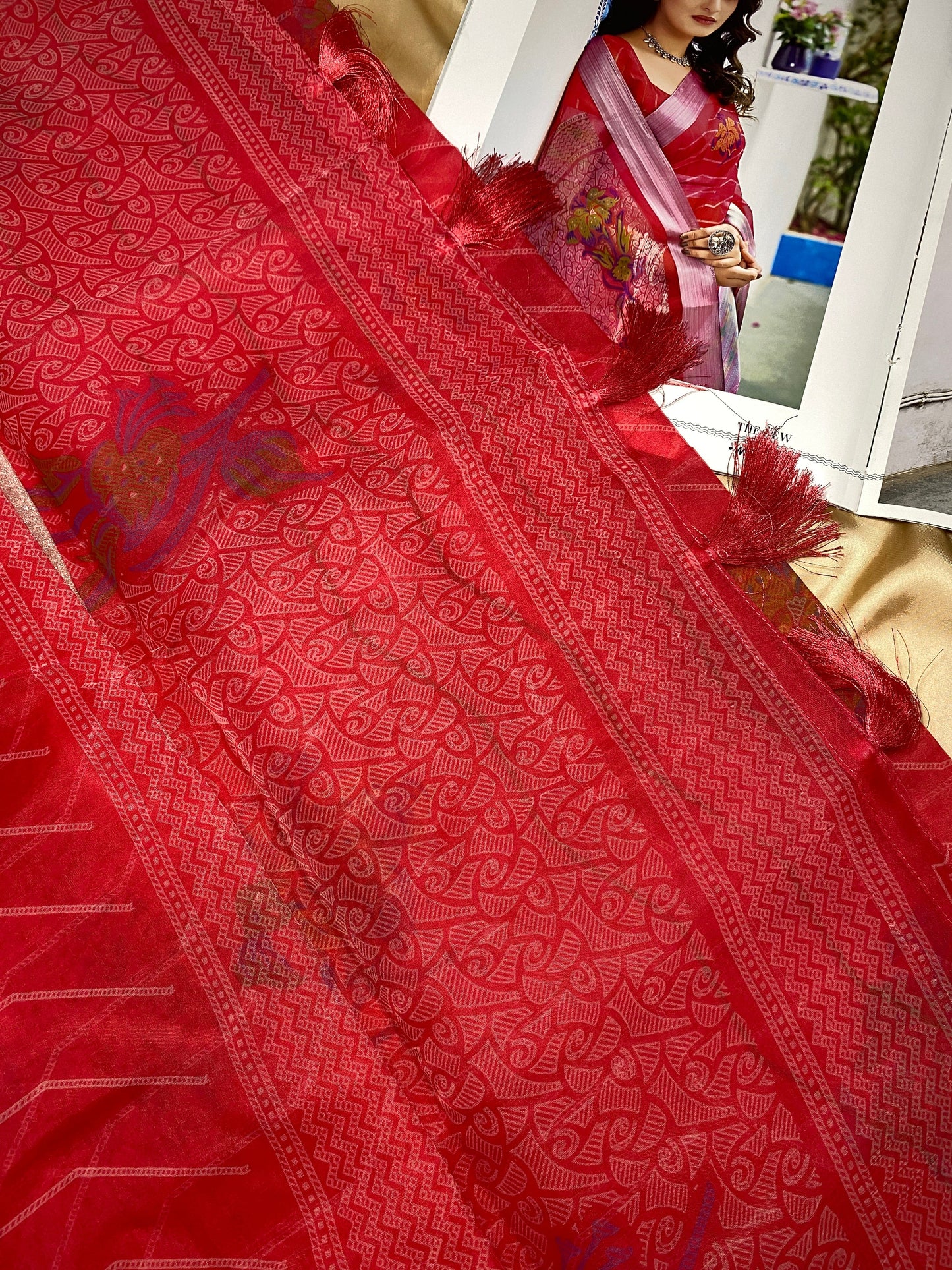 Printed Organza Pink saree