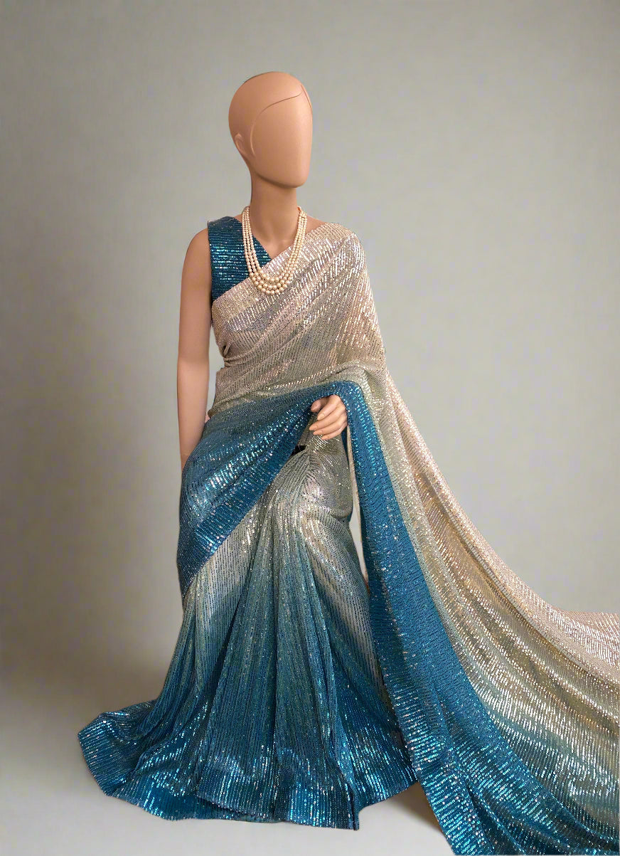 Oceanic Marina Ombré Sequin Saree