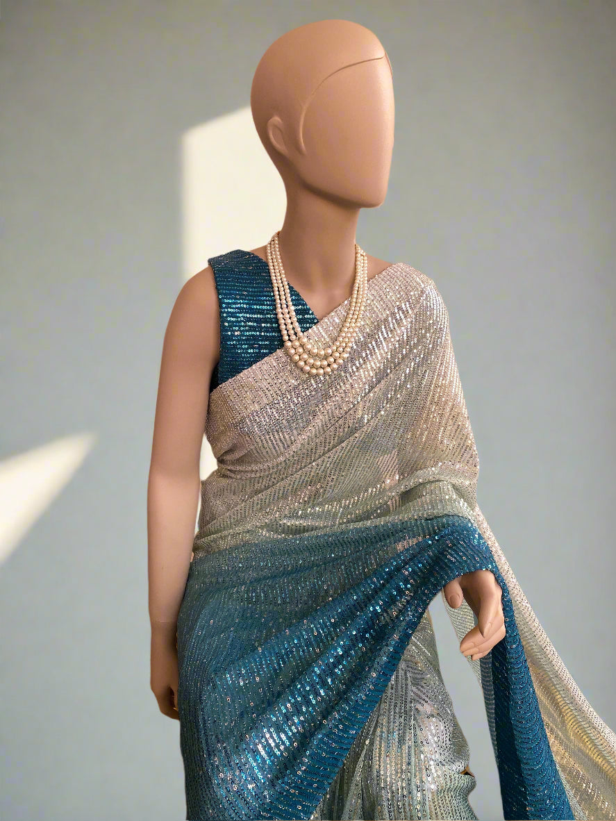 Oceanic Marina Ombré Sequin Saree