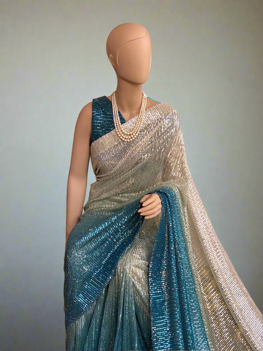 Oceanic Marina Ombré Sequin Saree