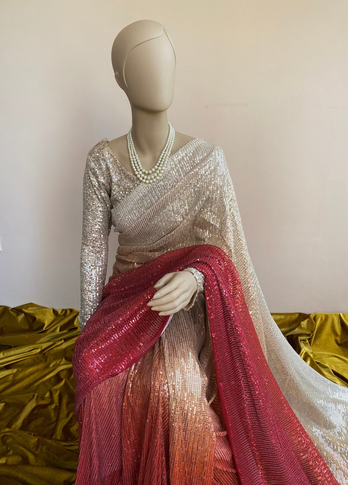 Fire Shaded Ombré Sequin Saree