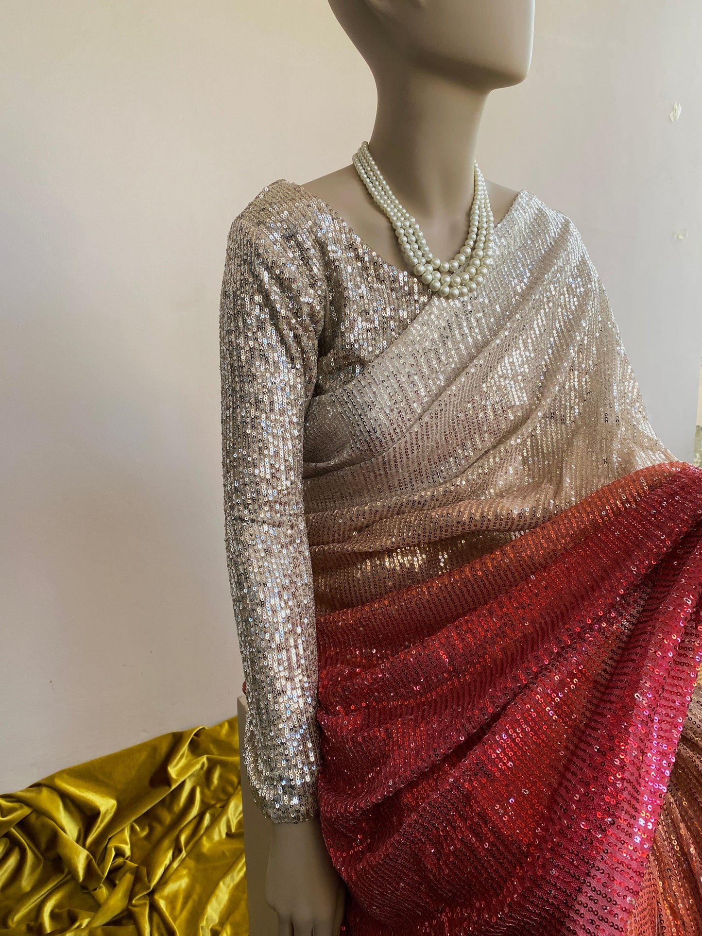 Fire Shaded Ombré Sequin Saree