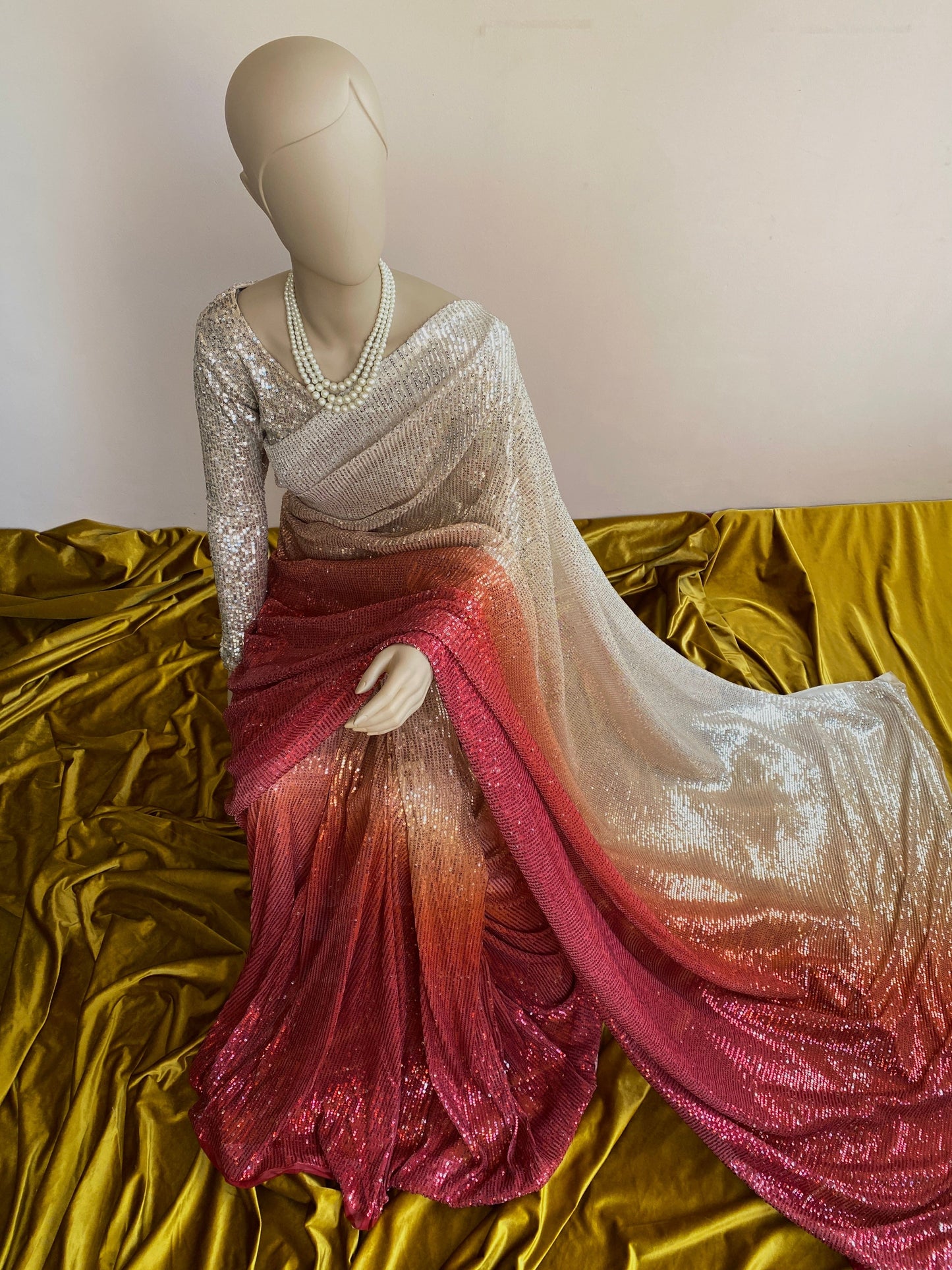 Fire Shaded Ombré Sequin Saree