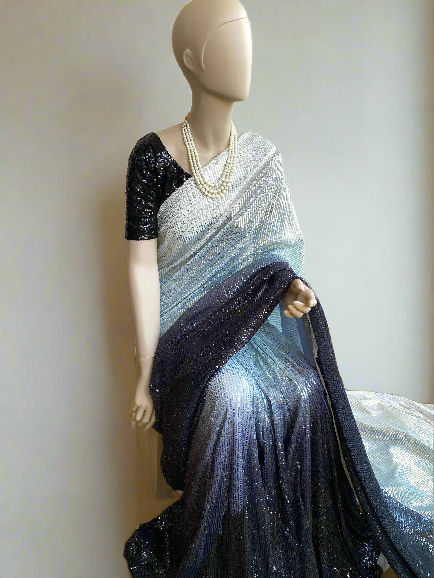 Ombré Midnight Sequin Saree