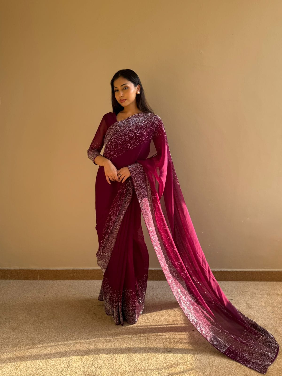 Burgundy Purple -No minute saree