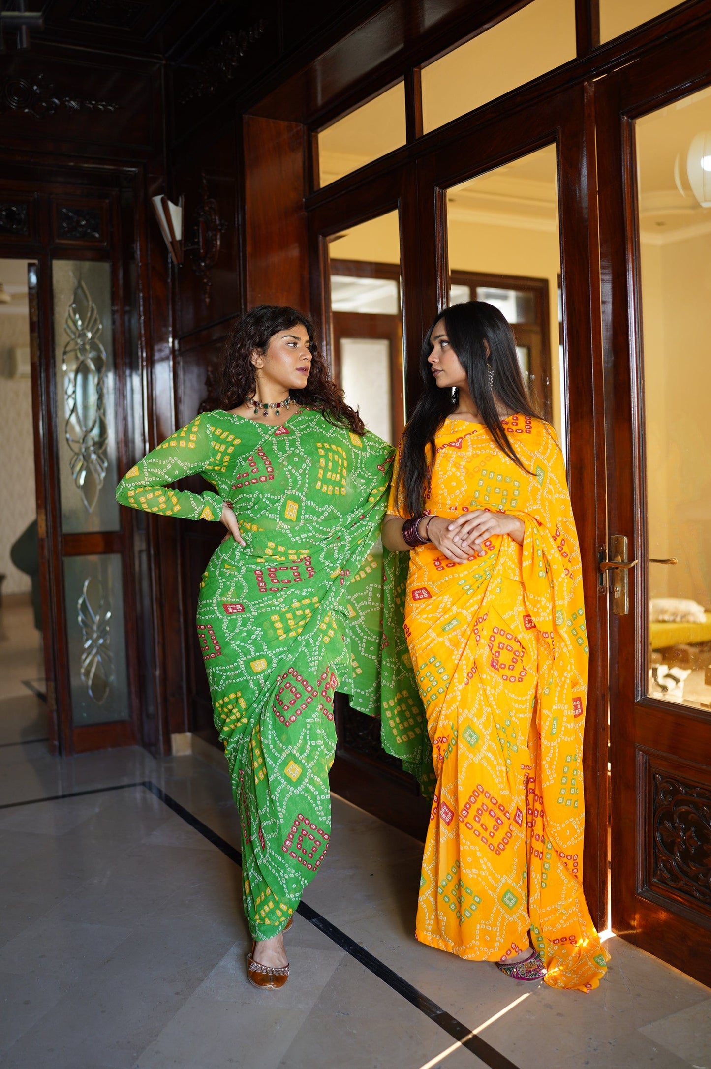 Stitched - Meena Georgette Chunri Saree