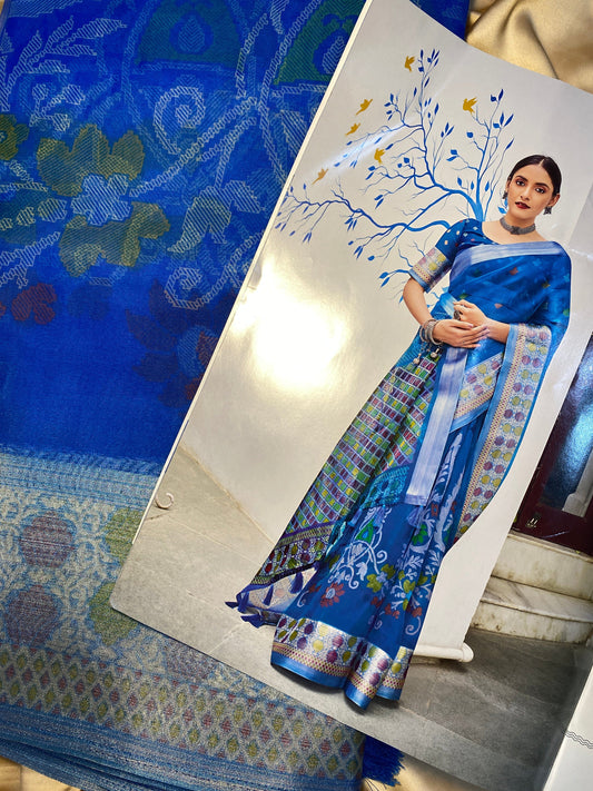 Printed Organza Navy saree