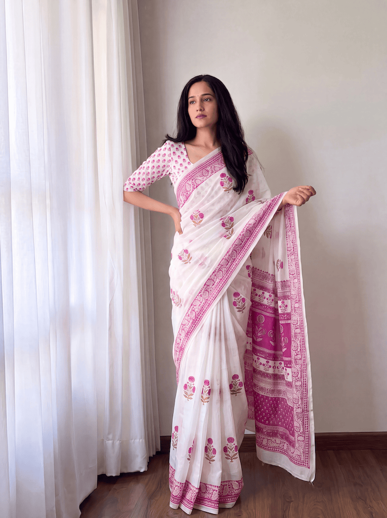 Cotton Hand Blocked Saree : Astha
