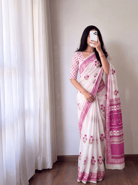 Cotton Hand Blocked Saree : Astha