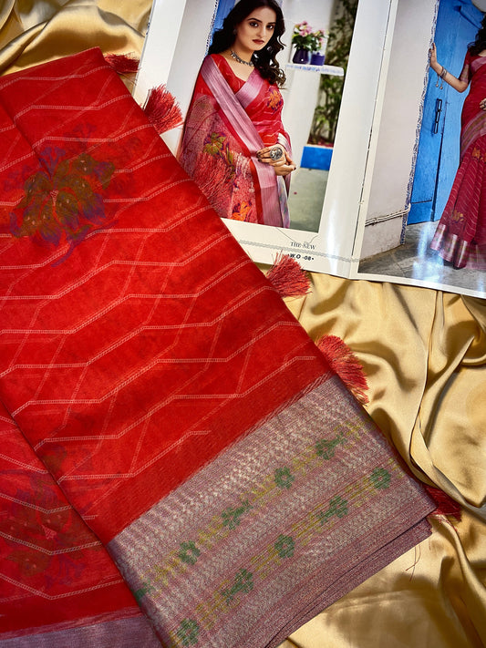 Printed Organza Pink saree