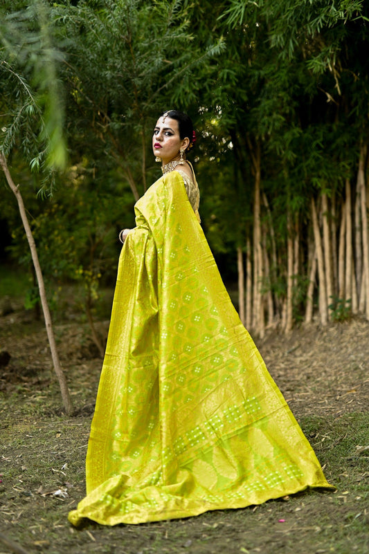 Parrot green chunri saree