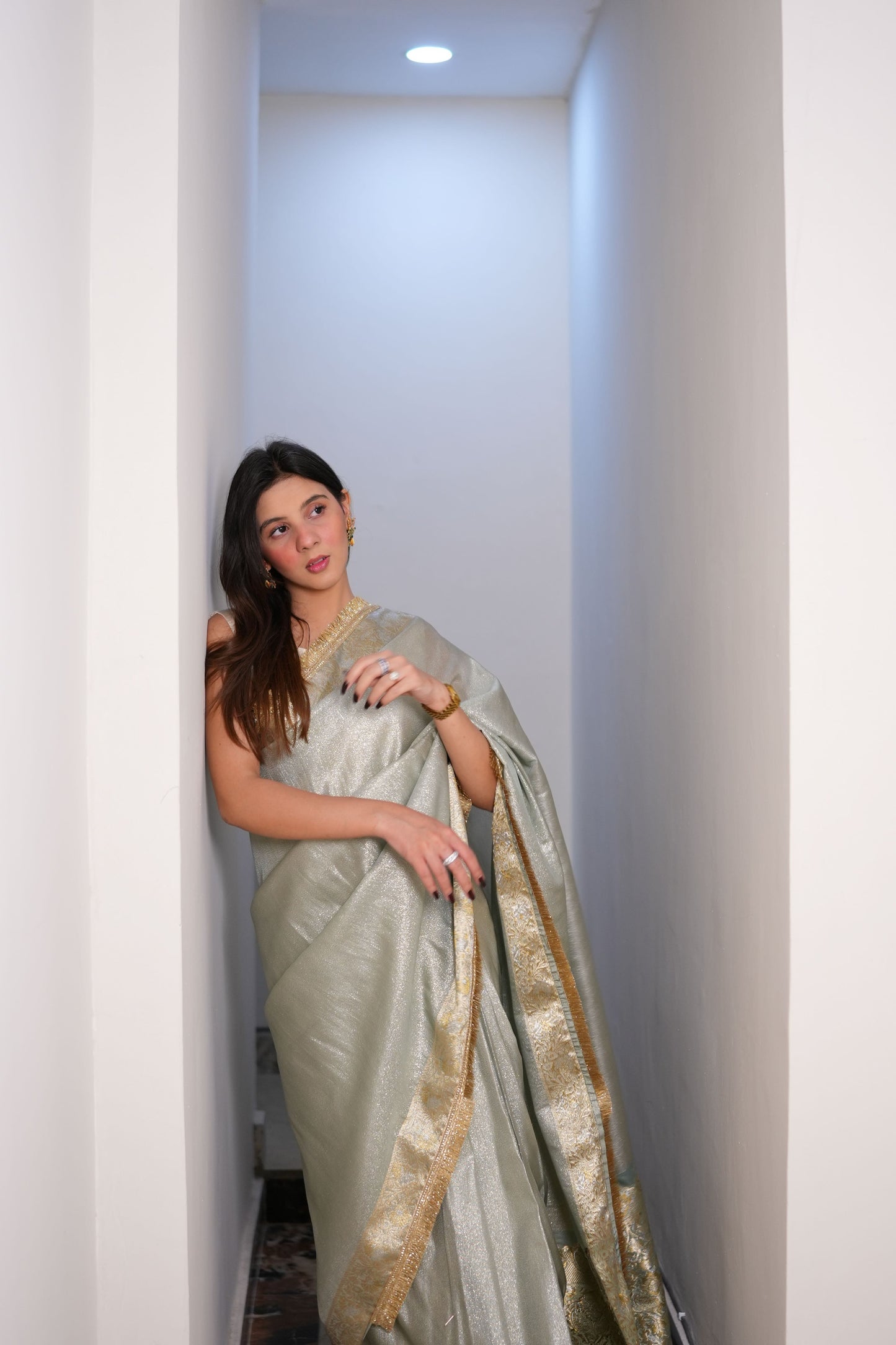 Pastel Gold - Semi pure shimmer tissue saree