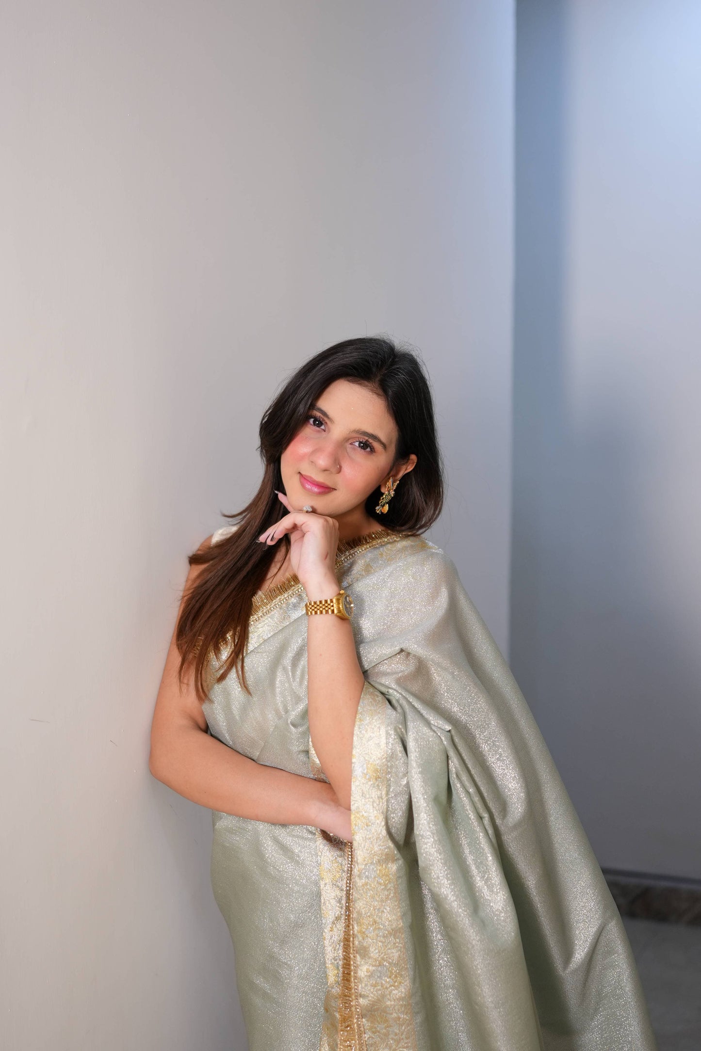 Pastel Gold - Semi pure shimmer tissue saree