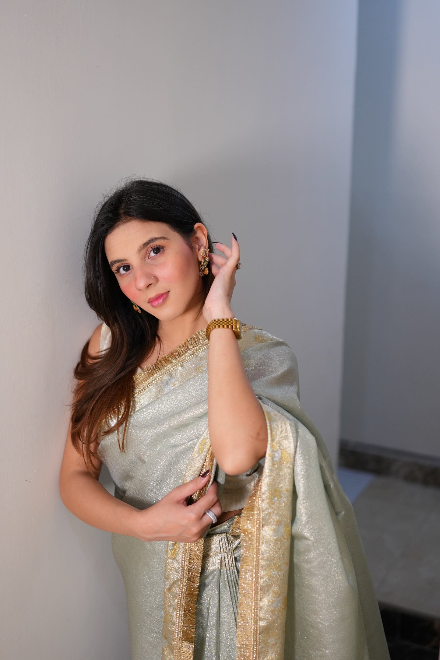 Pastel Gold - Semi pure shimmer tissue saree