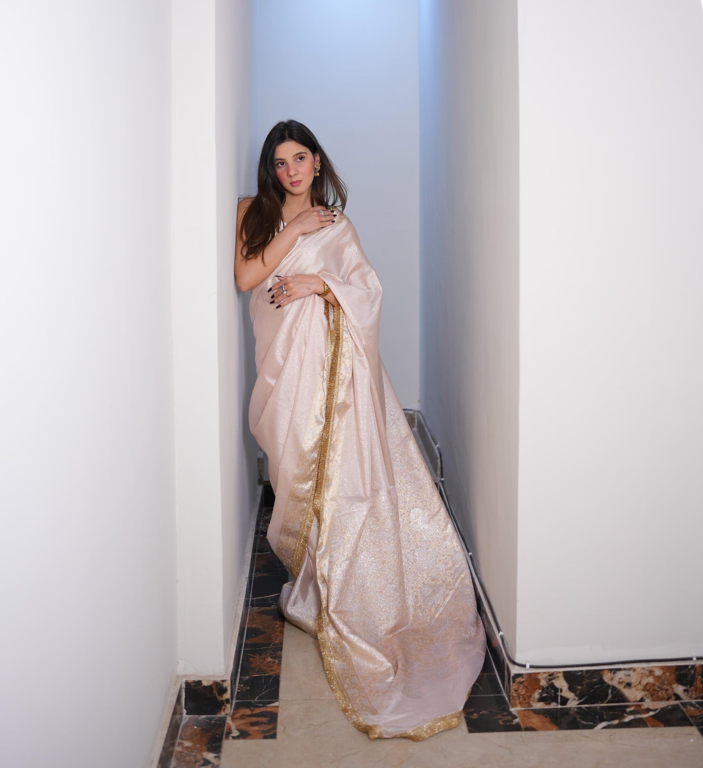 Liquid Pink - Semi pure shimmer tissue saree