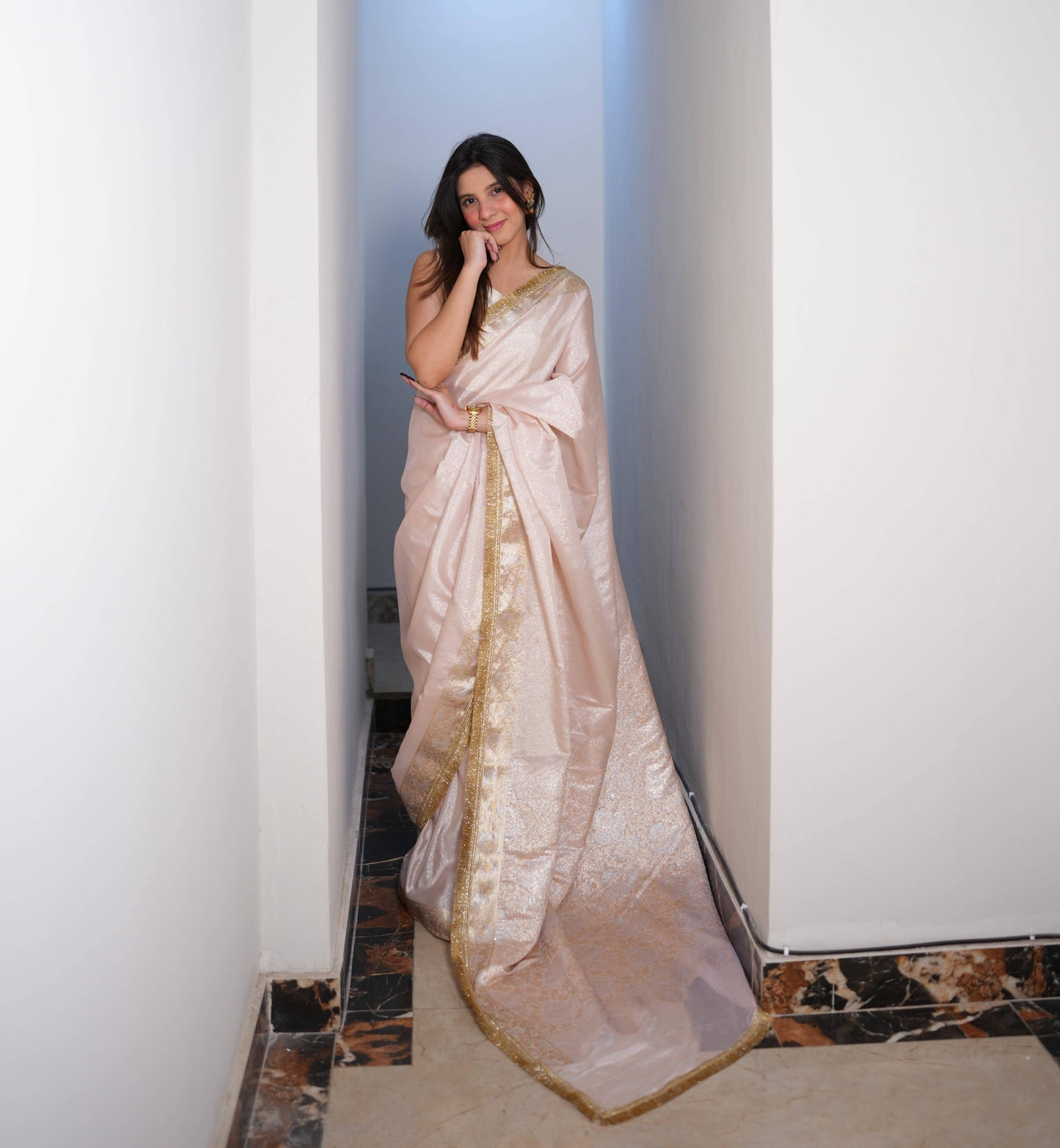 Liquid Pink - Semi pure shimmer tissue saree