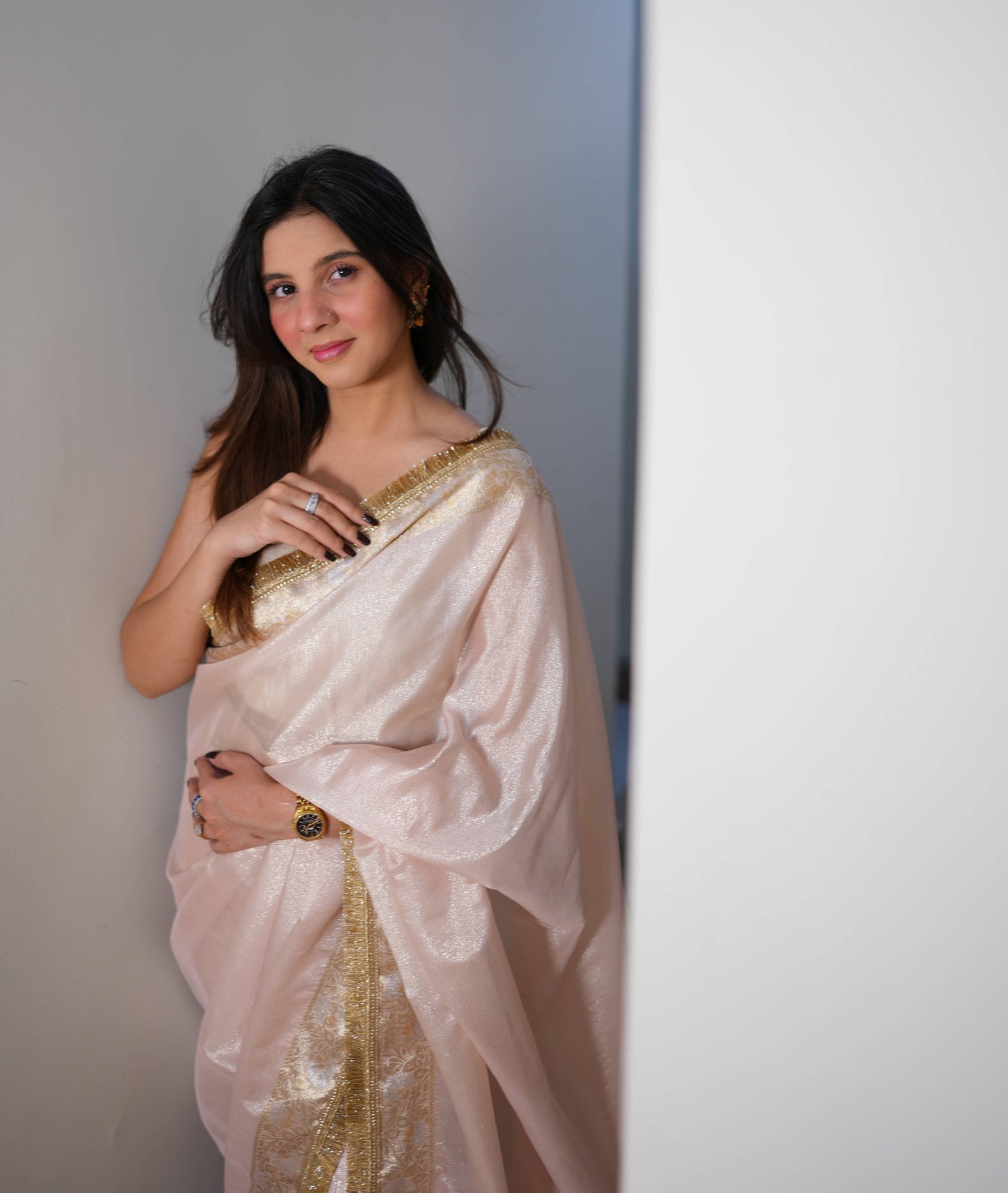 Liquid Pink - Semi pure shimmer tissue saree