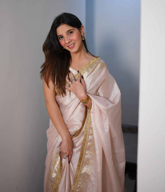 Liquid Pink - Semi pure shimmer tissue saree