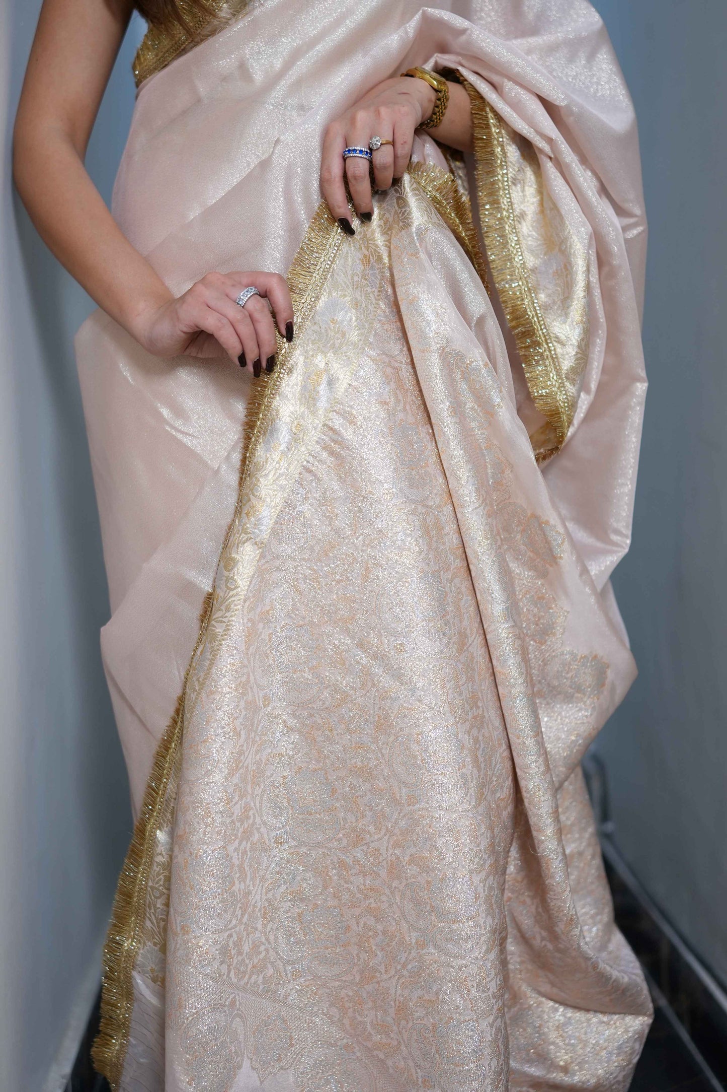 Liquid Pink - Semi pure shimmer tissue saree