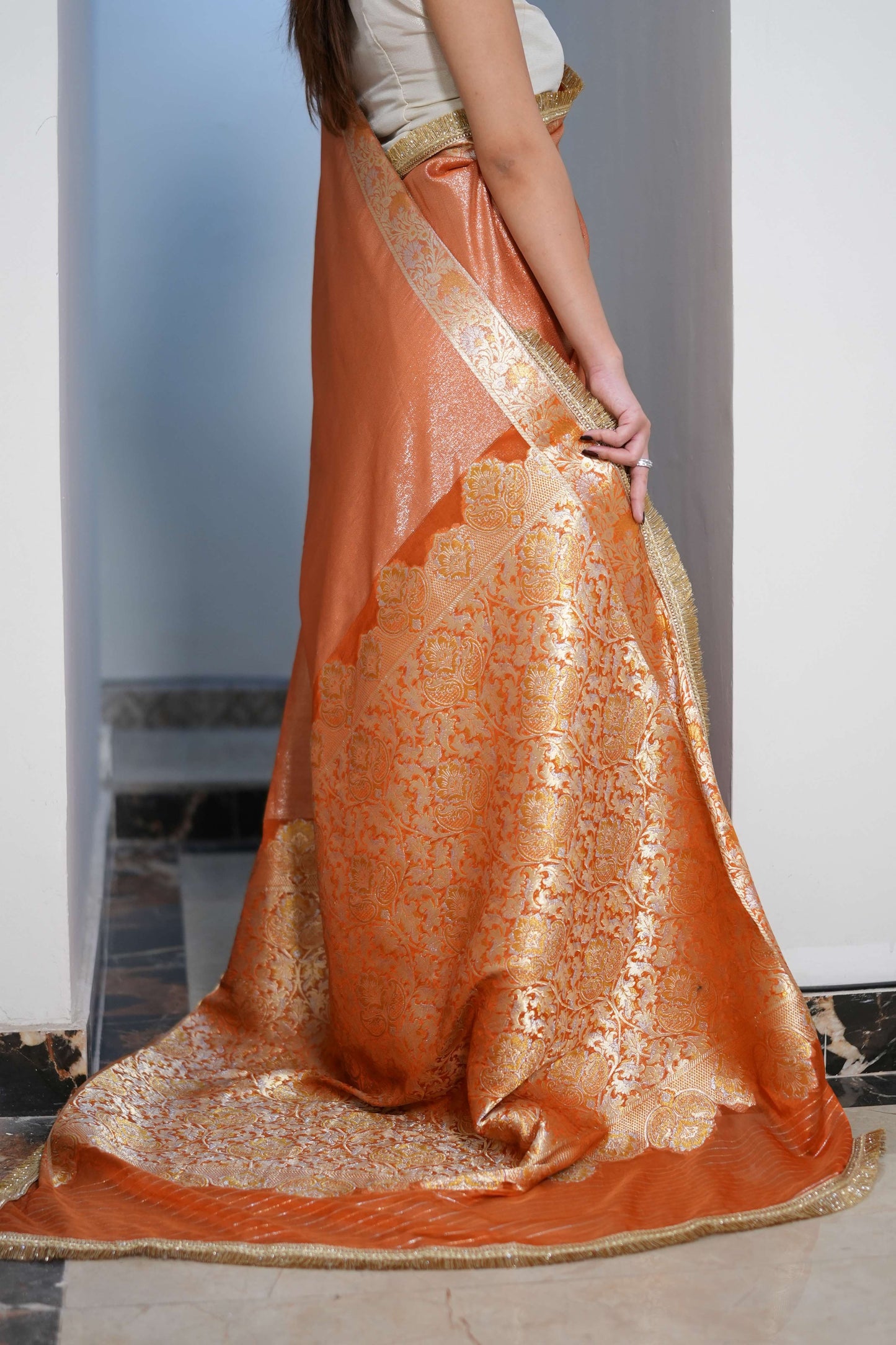 Mari Gold - Semi pure shimmer tissue saree