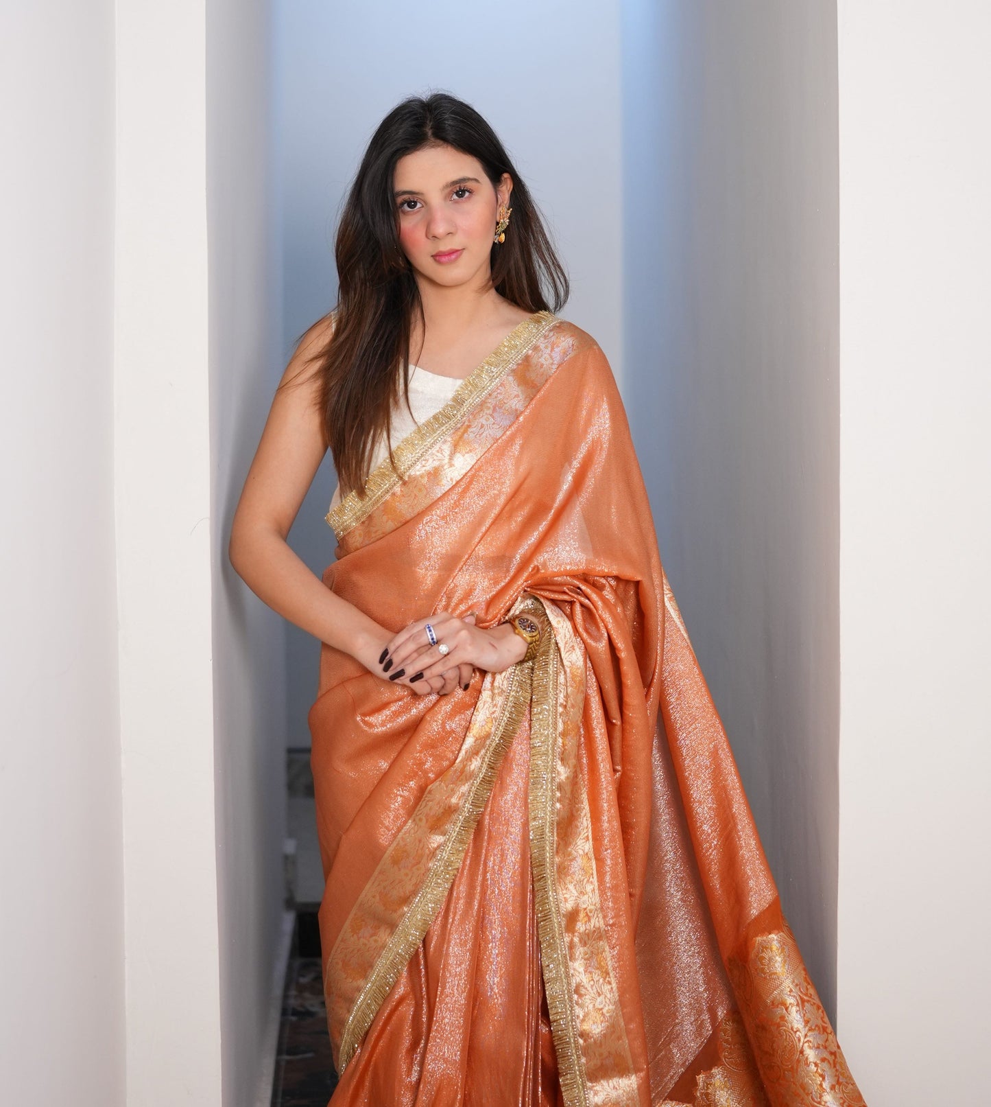 Mari Gold - Semi pure shimmer tissue saree