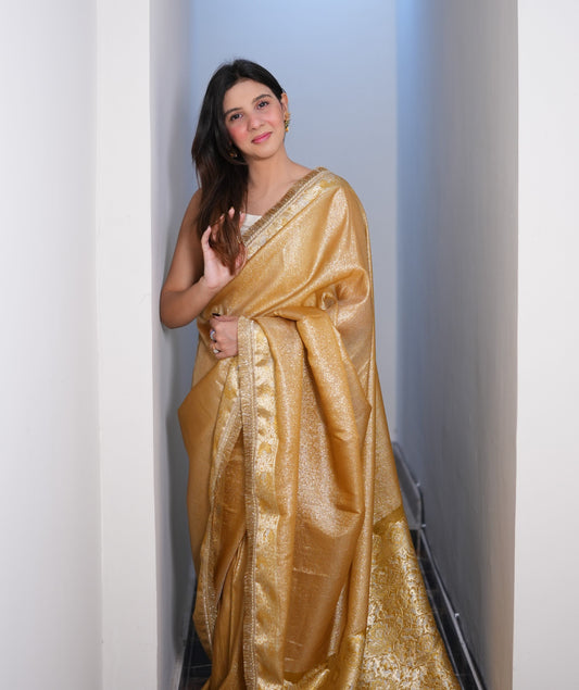 Liquid Gold - Semi pure shimmer tissue saree