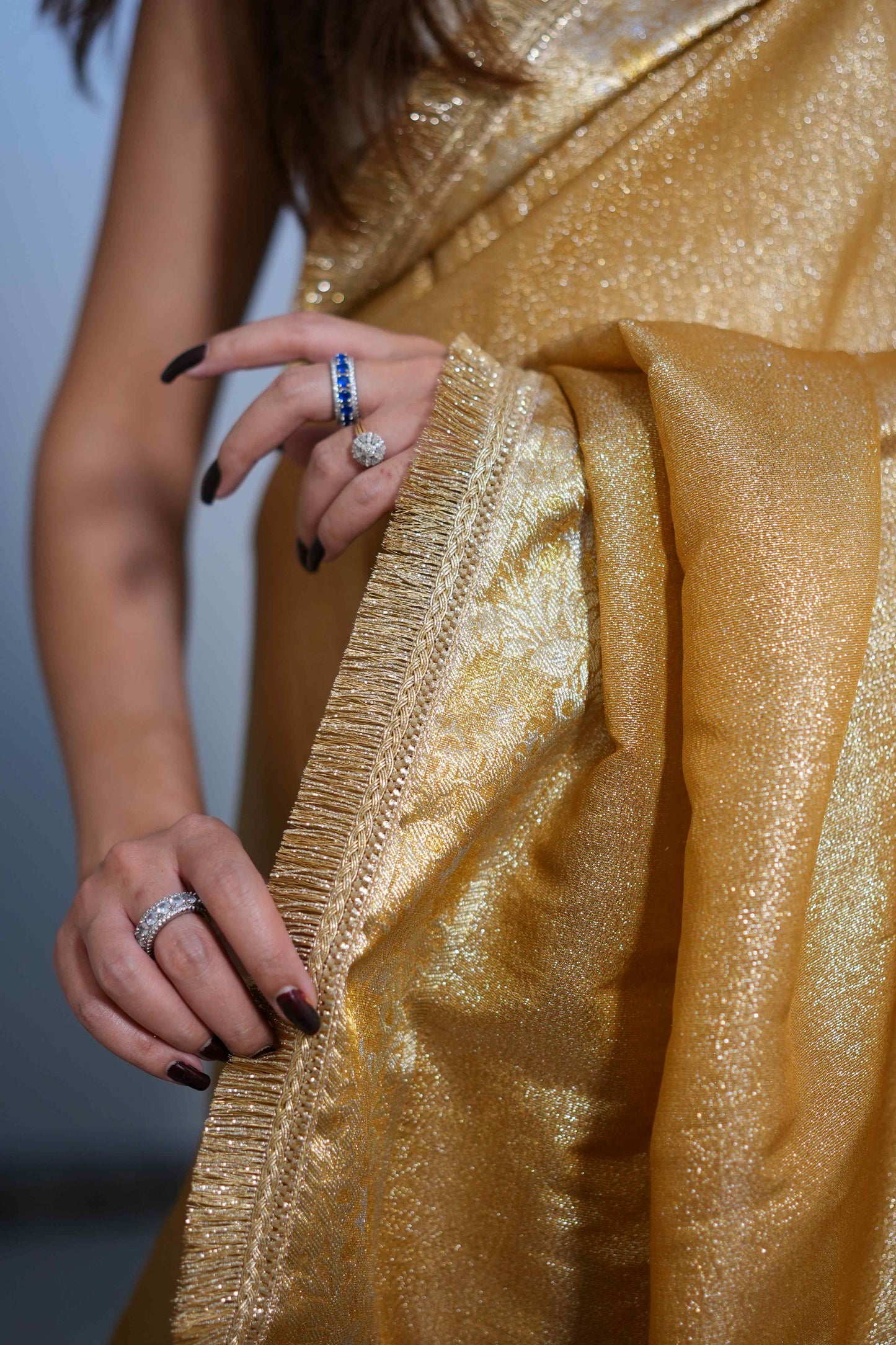 Liquid Gold - Semi pure shimmer tissue saree