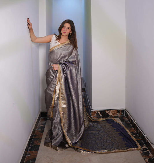 Metalic blue  - Semi pure shimmer tissue saree