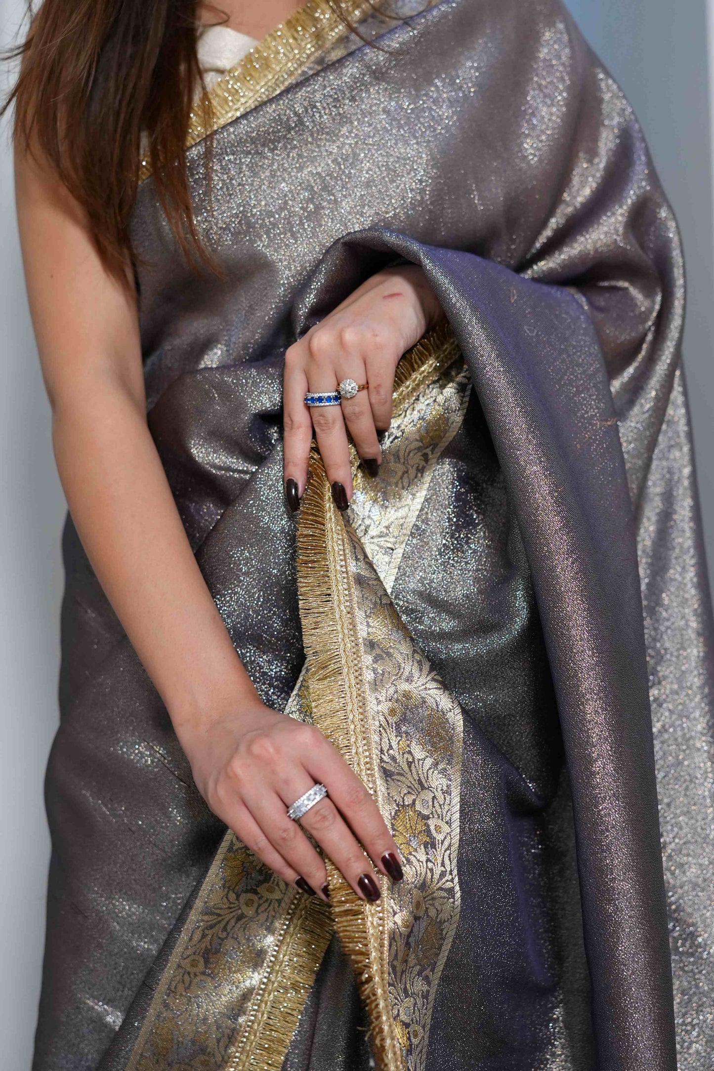 Metalic blue  - Semi pure shimmer tissue saree