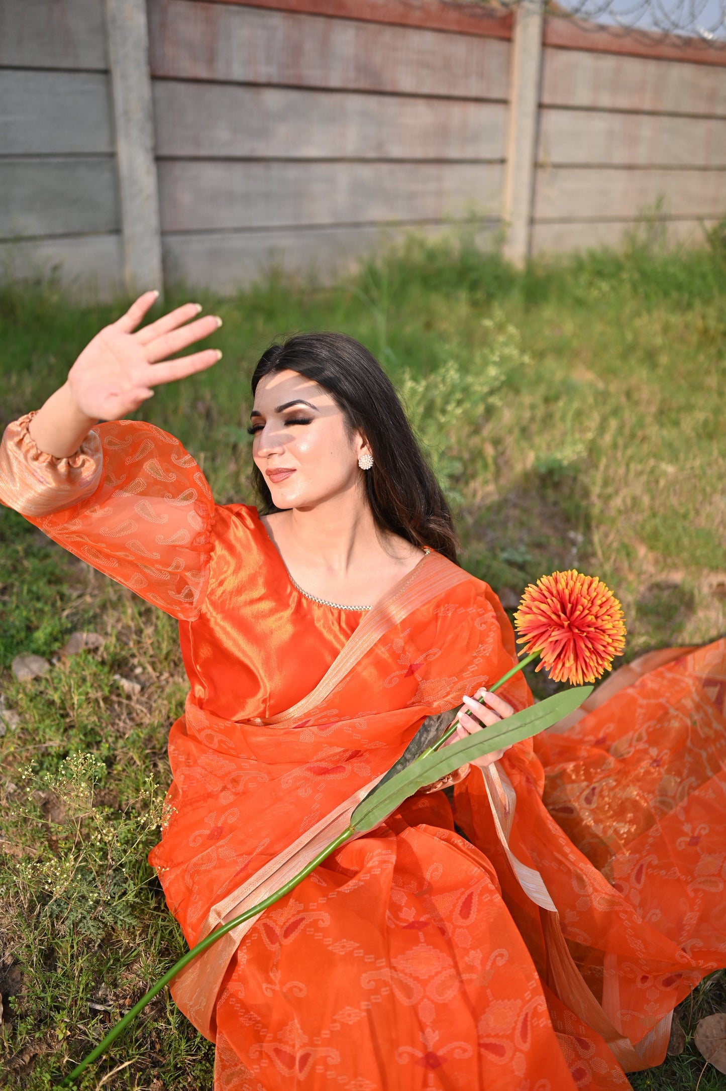 Tangerine Stitched - Printed Organza