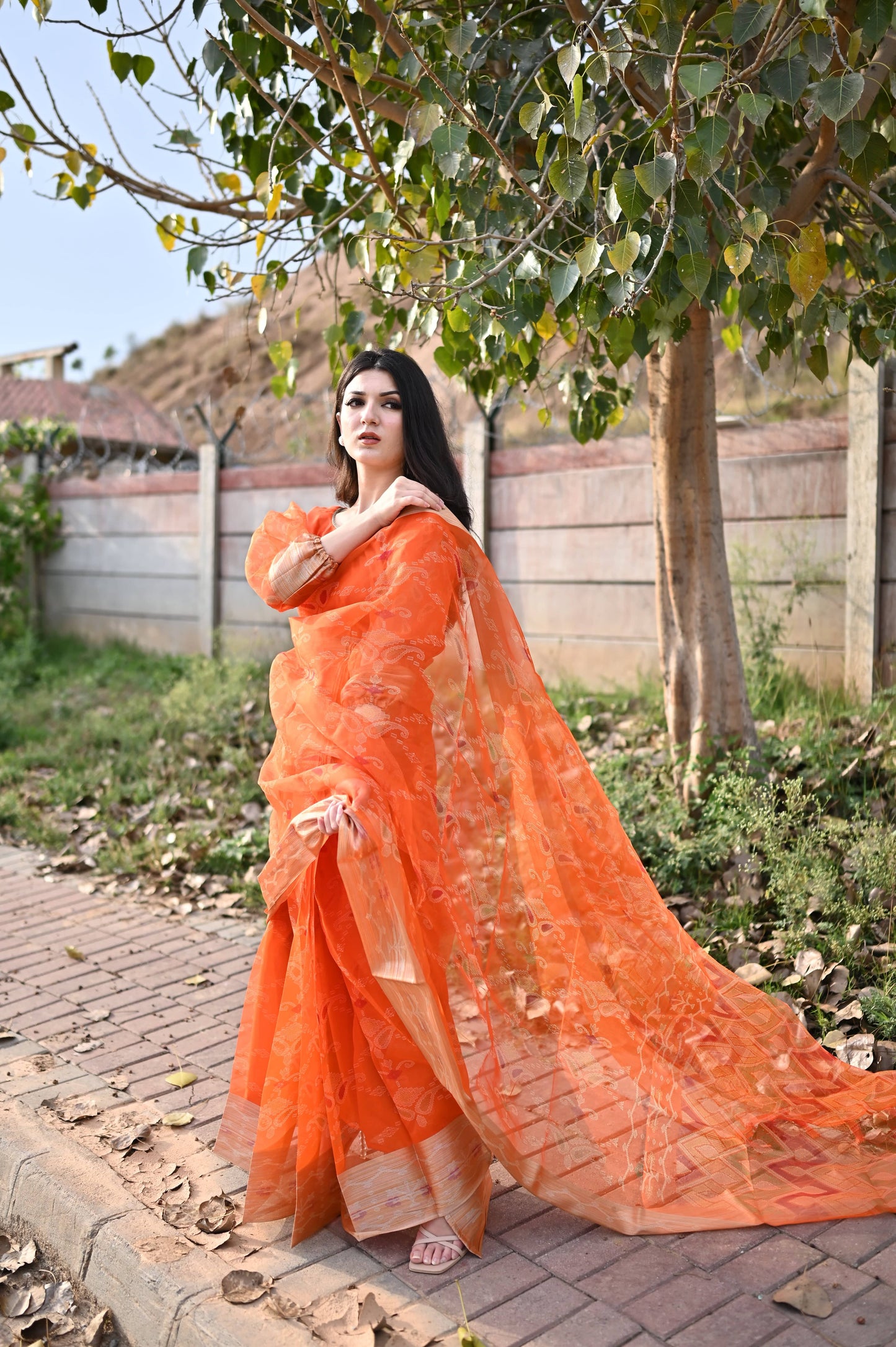 Tangerine Stitched - Printed Organza