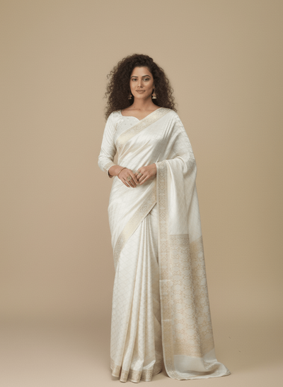Maharani Self Embossed - White
