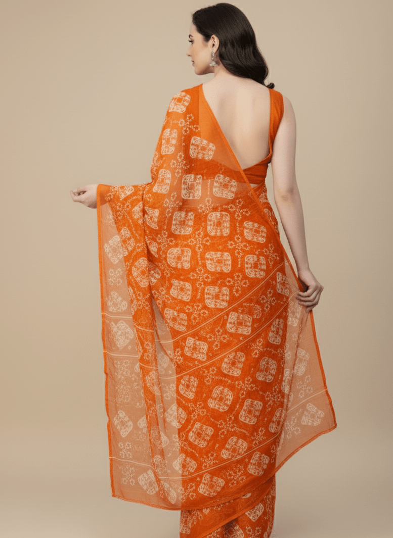 Georgette Chunri Saree - Orange