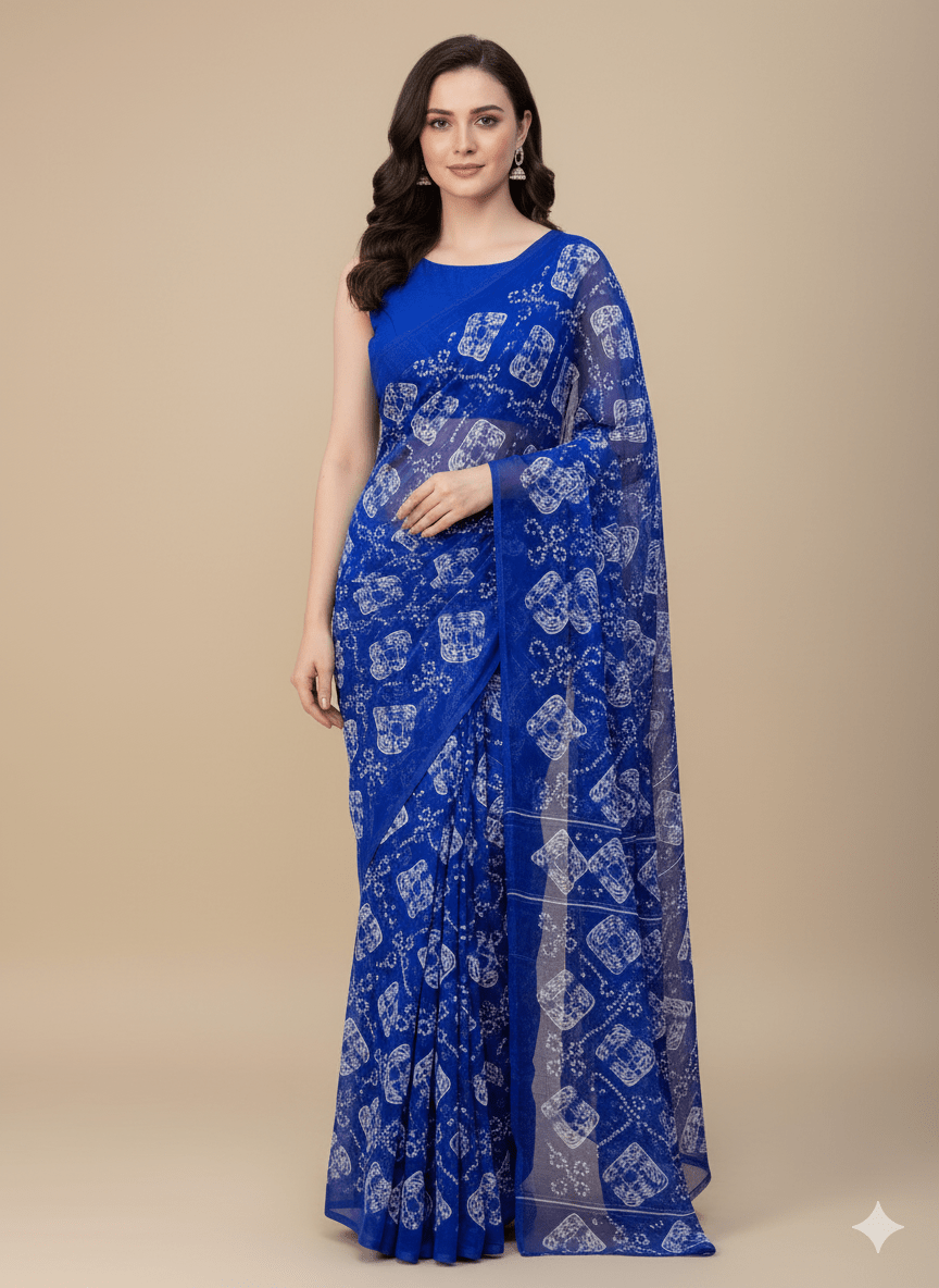 Georgette Chunri Saree - Navy (Stitched)