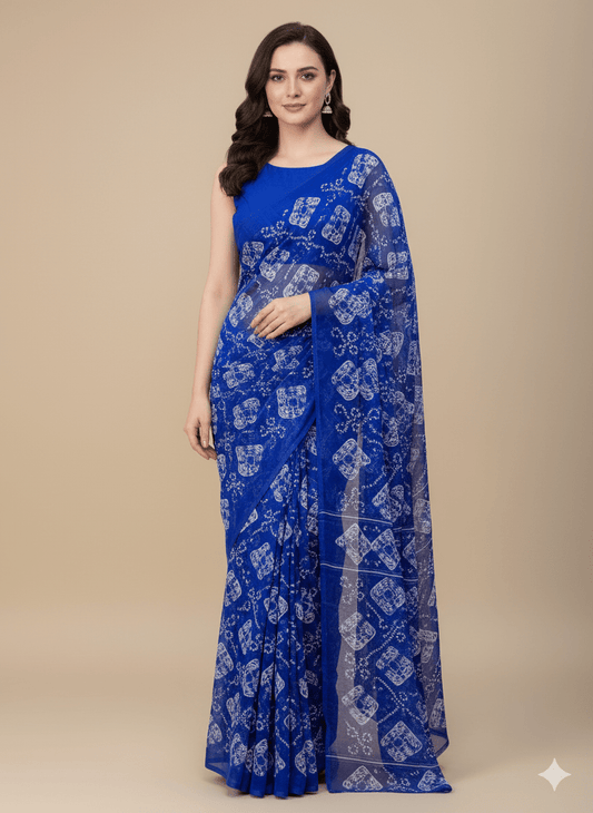 Georgette Chunri Saree - Navy (Stitched)