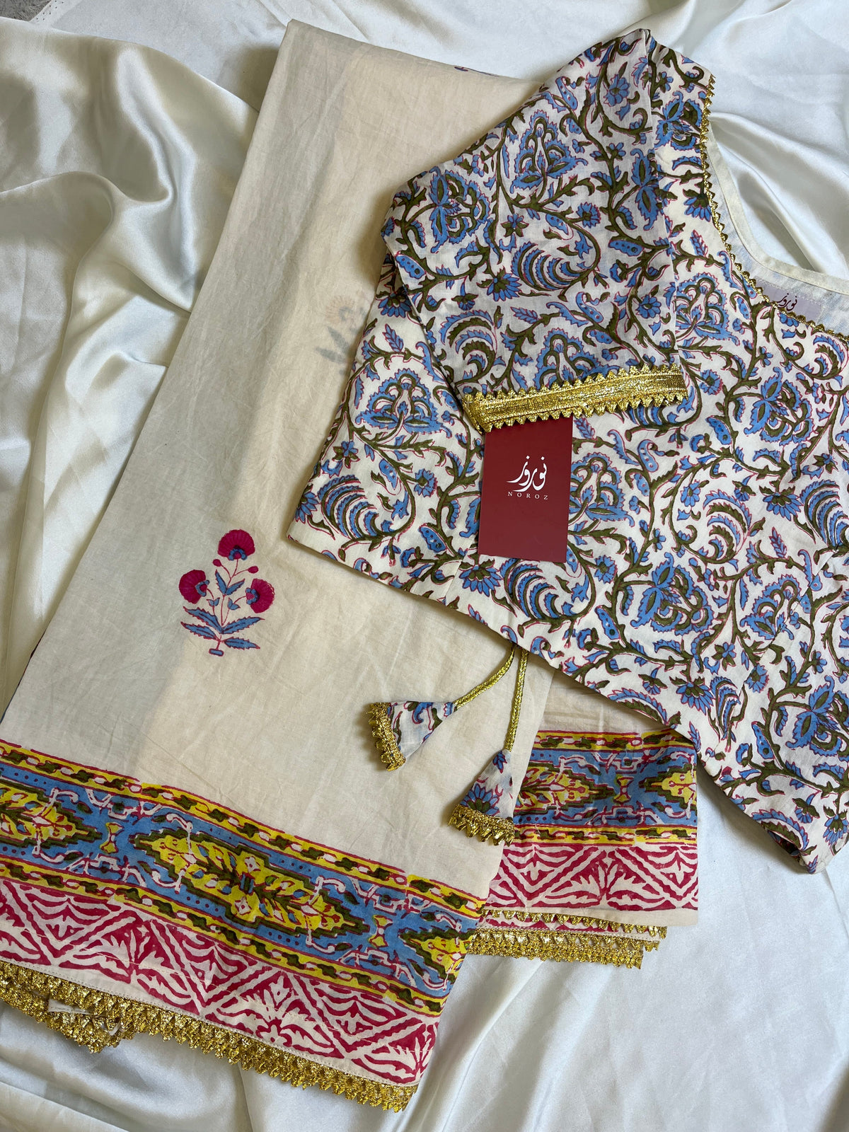 Stitched Set - Cotton Hand Blocked Saree : Ridhi