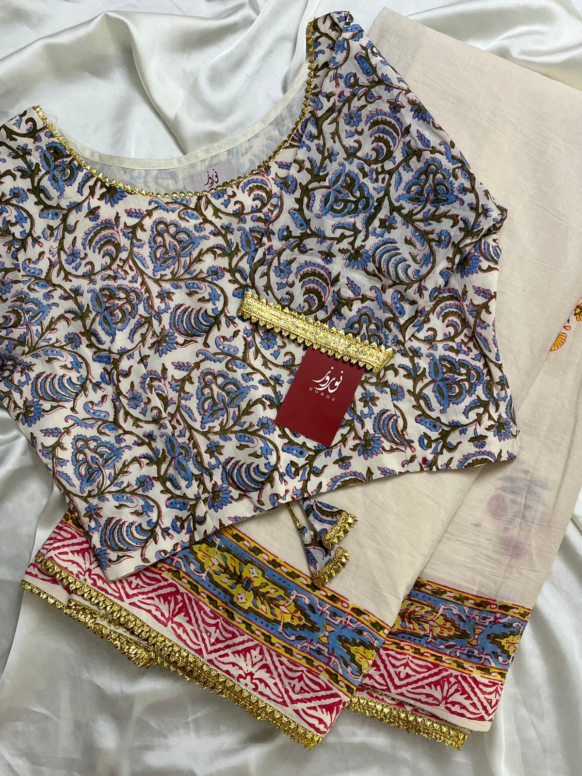 Stitched Set - Cotton Hand Blocked Saree : Ridhi