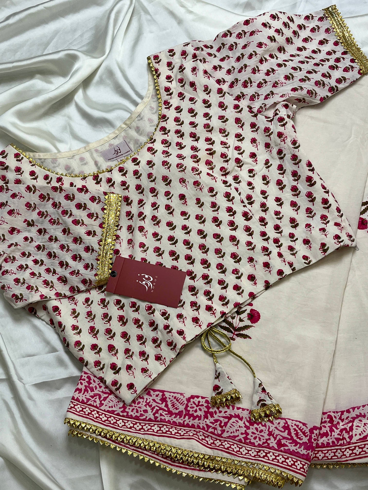 Stitched set - Cotton Hand Blocked Saree : Astha