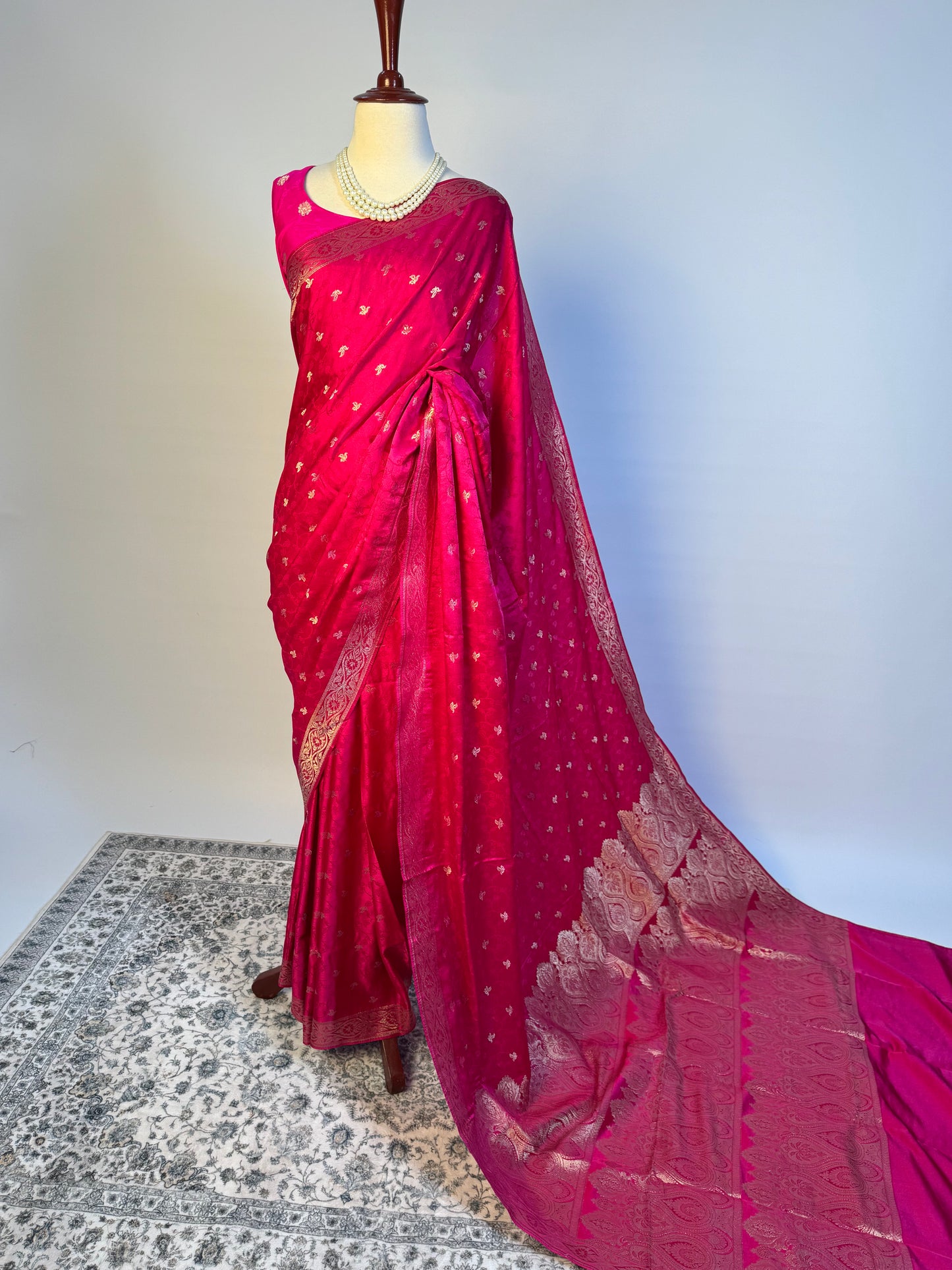 Hot Pink - Silk Embossed Silk Saree