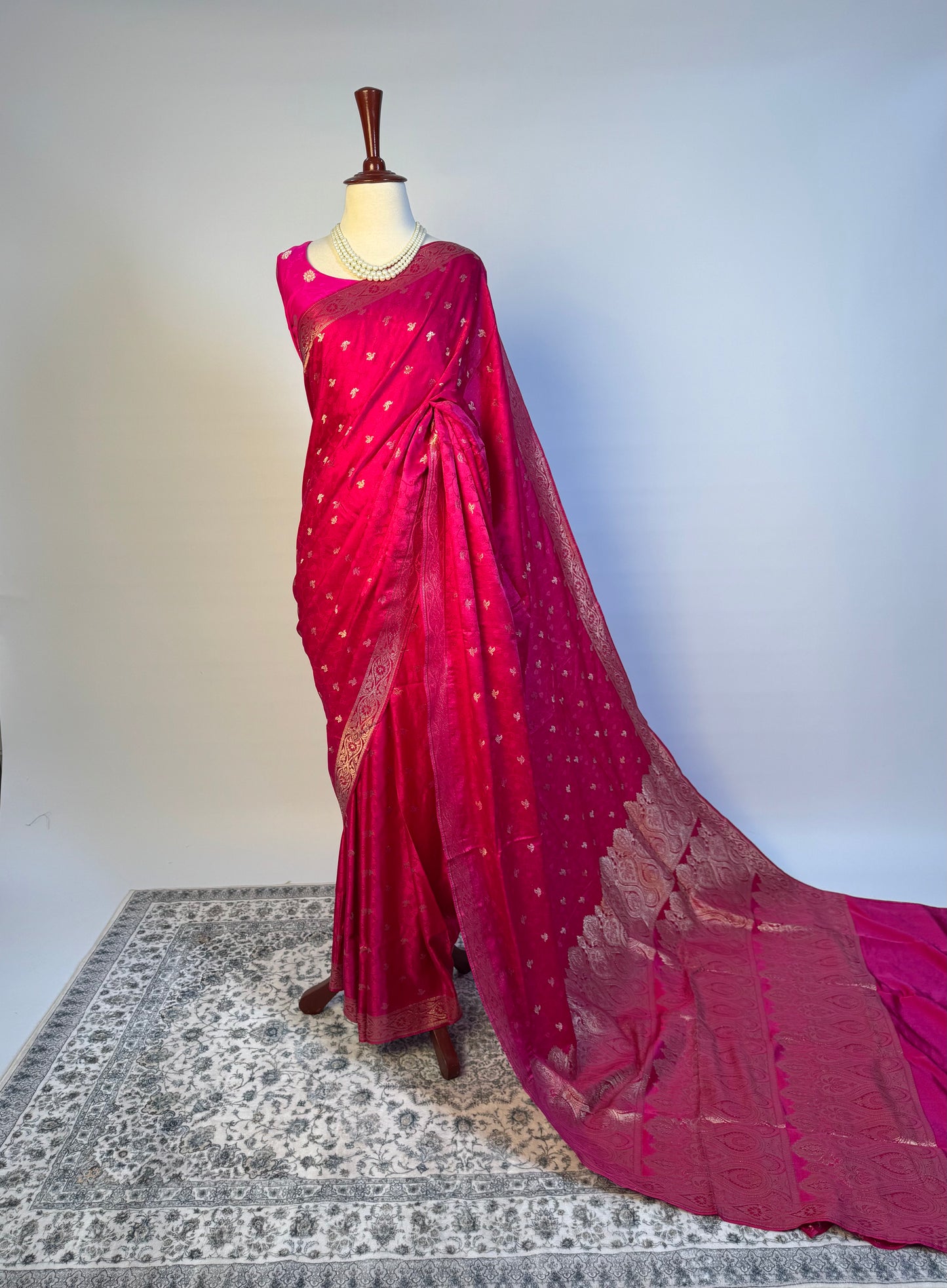 Hot Pink - Silk Embossed Silk Saree