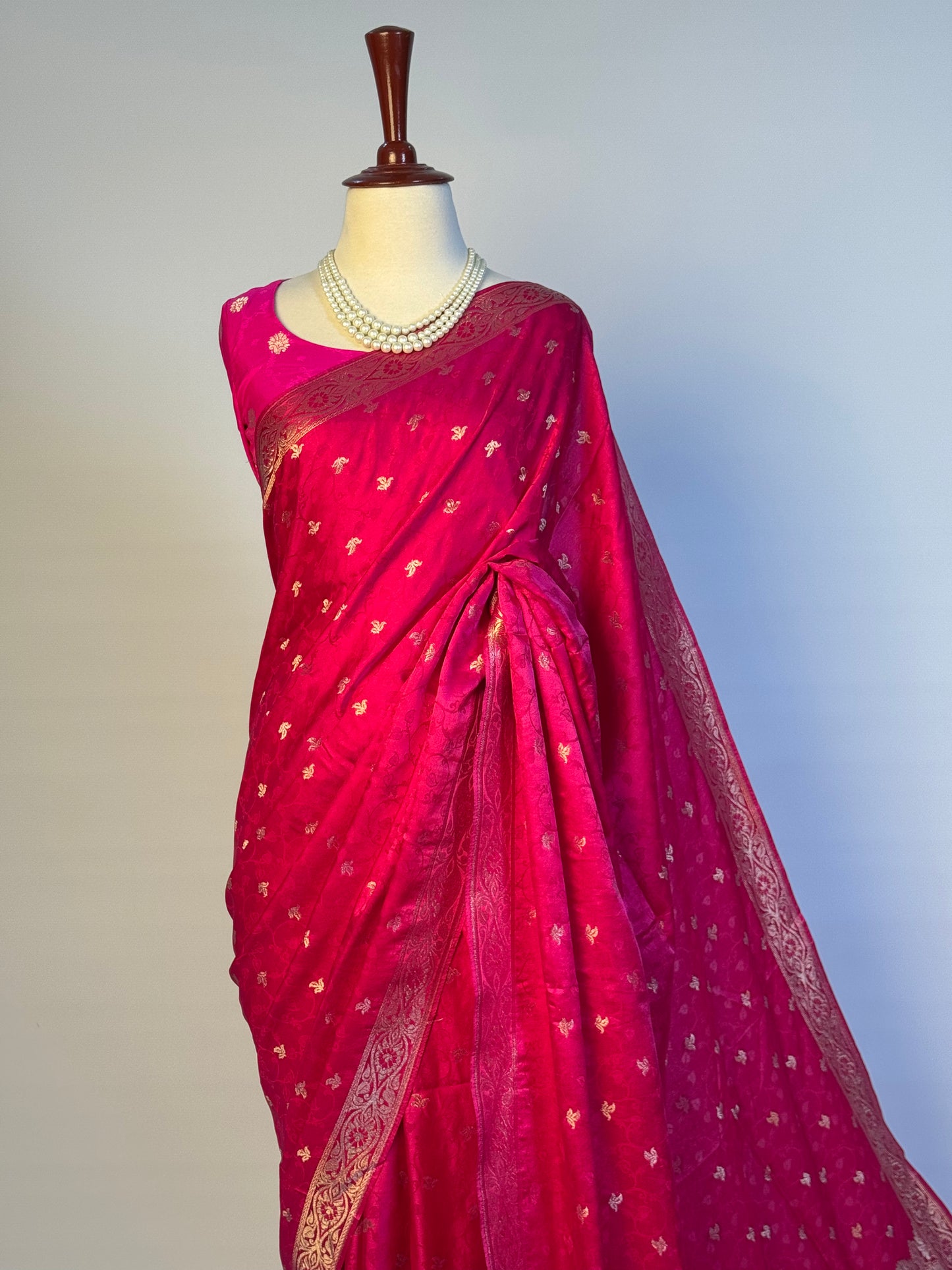 Hot Pink - Silk Embossed Silk Saree