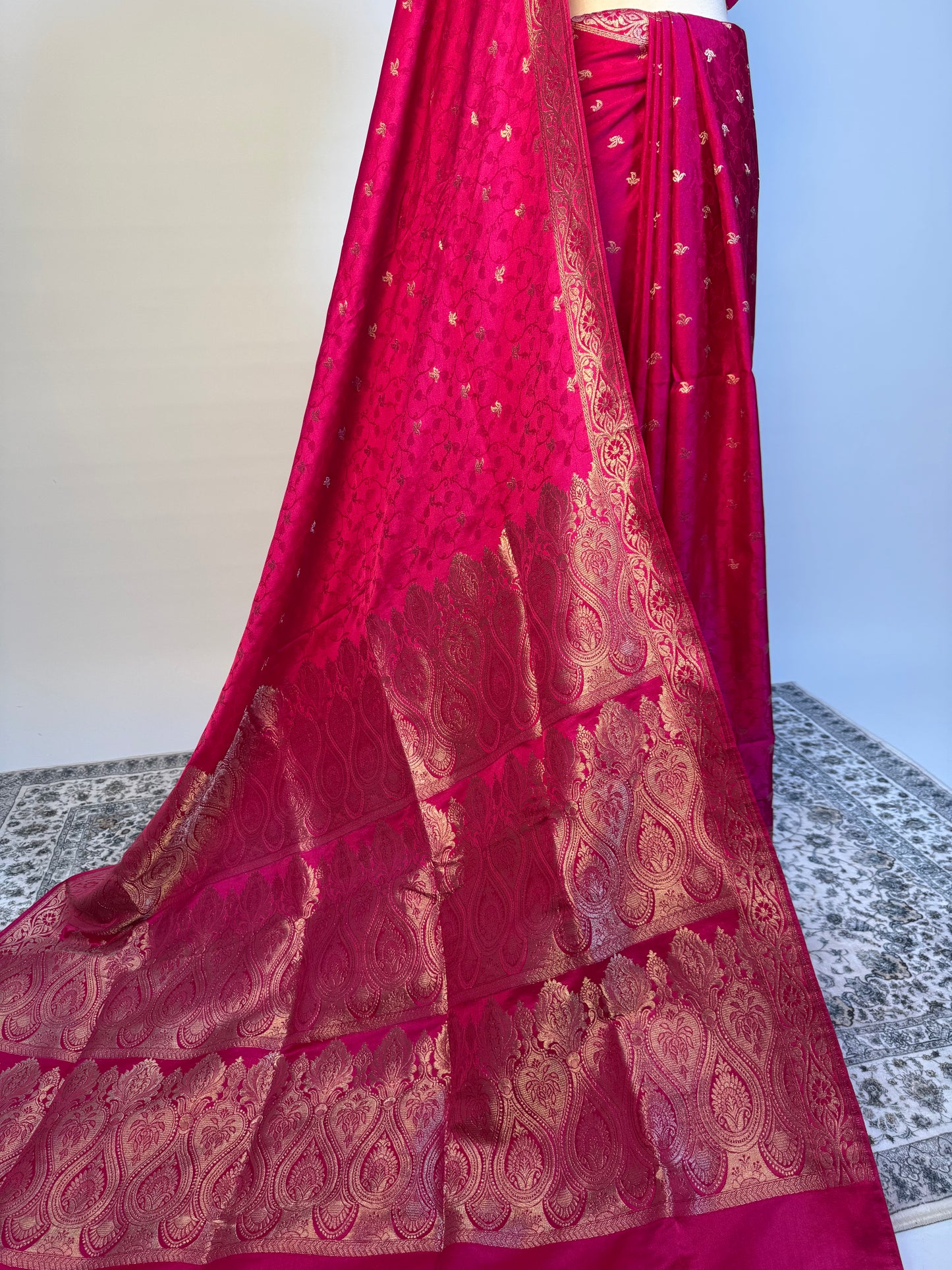 Hot Pink - Silk Embossed Silk Saree